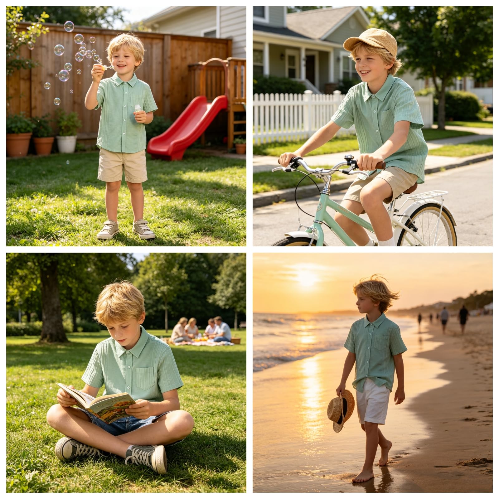 LOLANTA Camisa de Manga Corta para Niños, Mezcla de Algodón y Lino Transpirable, con Botones y Bolsillos, Corte Regular, Camisa de Verano Casual para la Escuela