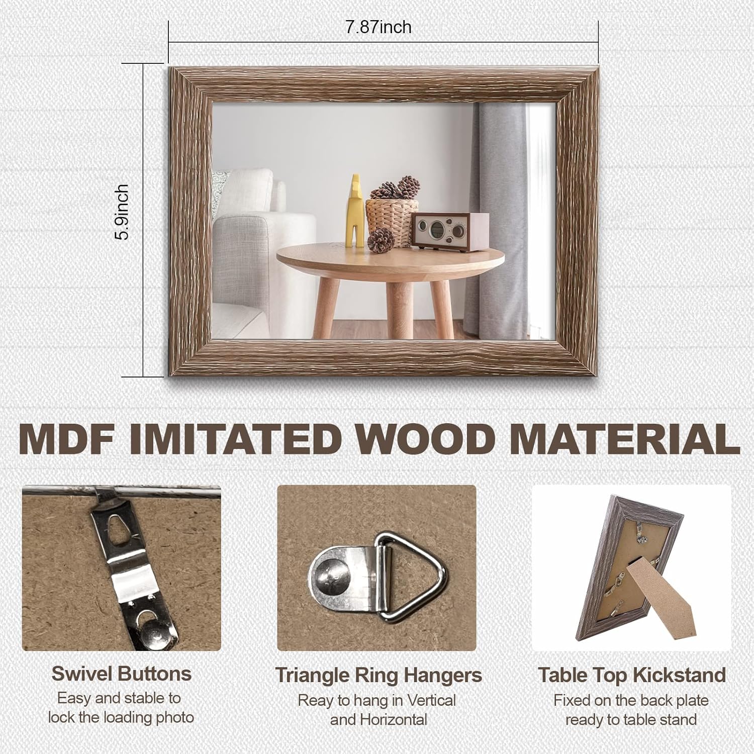 5x7 Picture Frames Rustic with High Definition Glass, Distressed Wood Pattern Picture Frame for Tabletop Display and Wall Mounting, Home Decorative Photo Frames, Set of 6