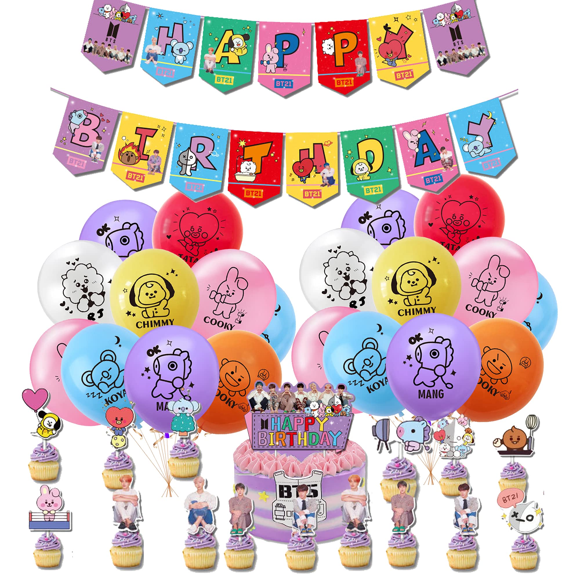 Buy BTS Birthday Decorations Balloons Happy Birthday Banner Cupcake