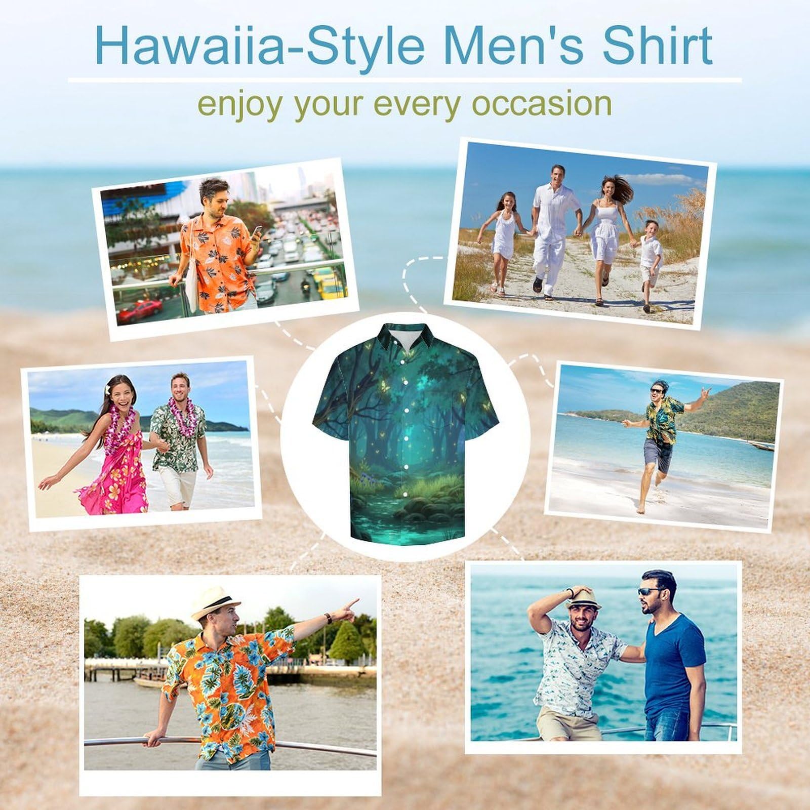 Camicie da Uomo a Maniche Corte con Stampa della Lucciole della Foresta Magia, Casual Leggere Bottoni Camicia con Tasca Frontale, per Vacanze Spiaggia Estate