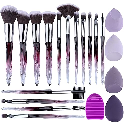 XMOSNZ Brochas de maquillaje, 15 piezas, brochas de maquillaje, mango de cristal, resaltador, base de maquillaje, juegos de brochas de maquillaje,