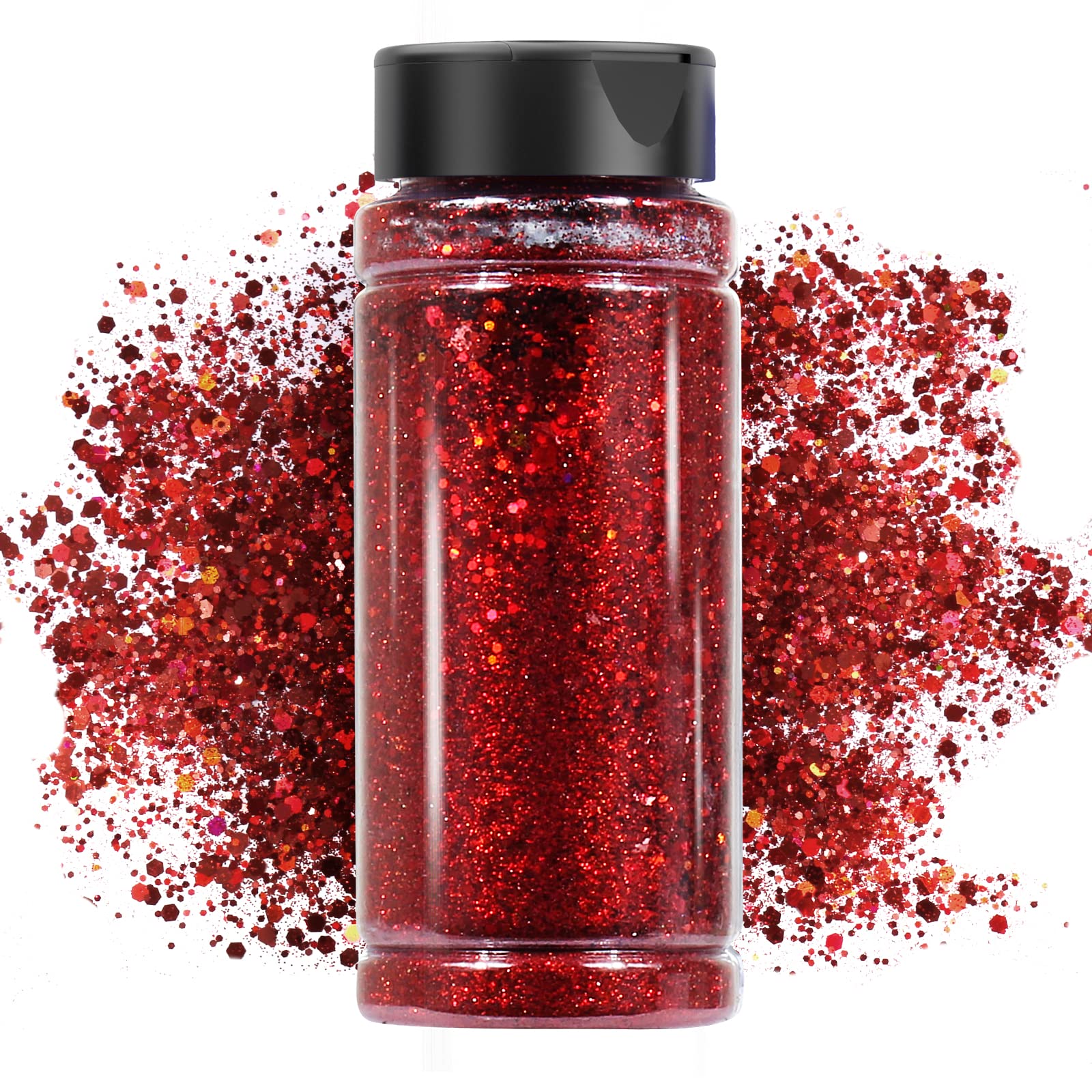 Holographic Chunky Glitter, Red Craft Glitter Powder Mixed Chunky & Fine Flakes Iridescent Sequins for Nail, Hair, Epoxy Resin, DIY Mold Art, Painting, Holiday Decoration, 3.5oz/100g