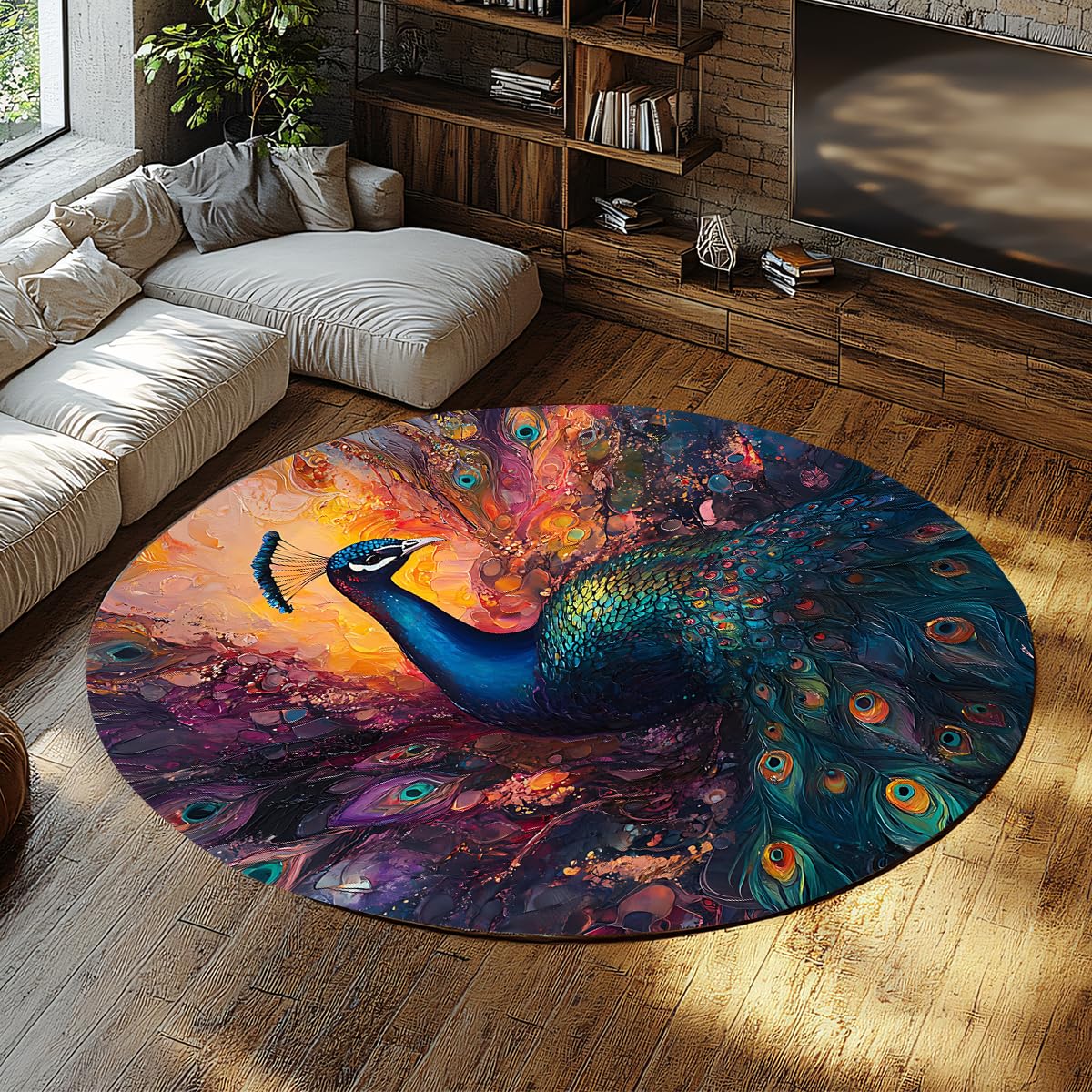 Tapis grand rug moderne 240cm rond lavable pour salle à manger