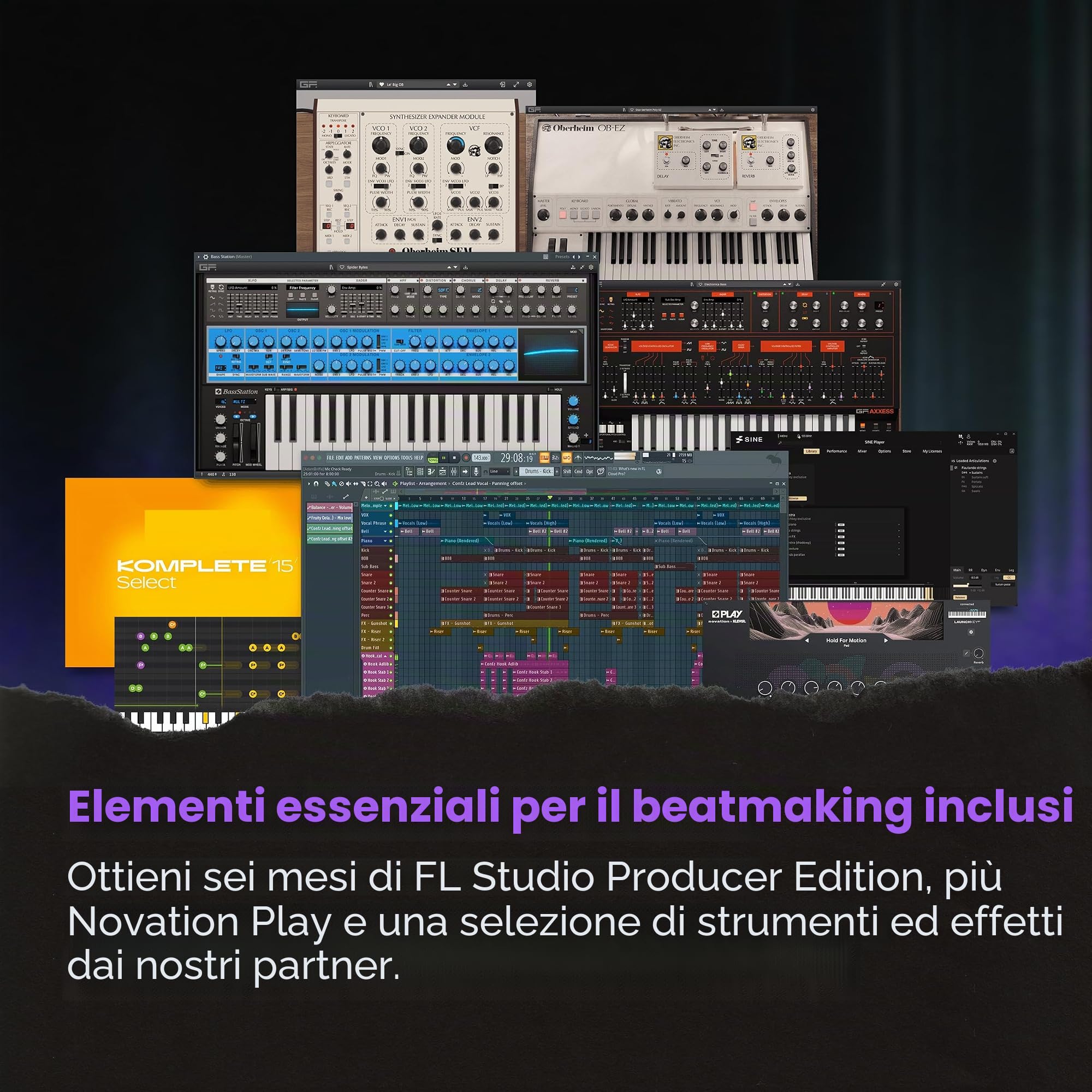 Novation FLkey 2 Mini 25 — Controller MIDI a tastiera con 25 tasti mini per principianti di FL Studio. Crea ritmi con USB, cursori di pitch e modulazione, 16 pad, arpeggiatore e sei mesi di FL Studio