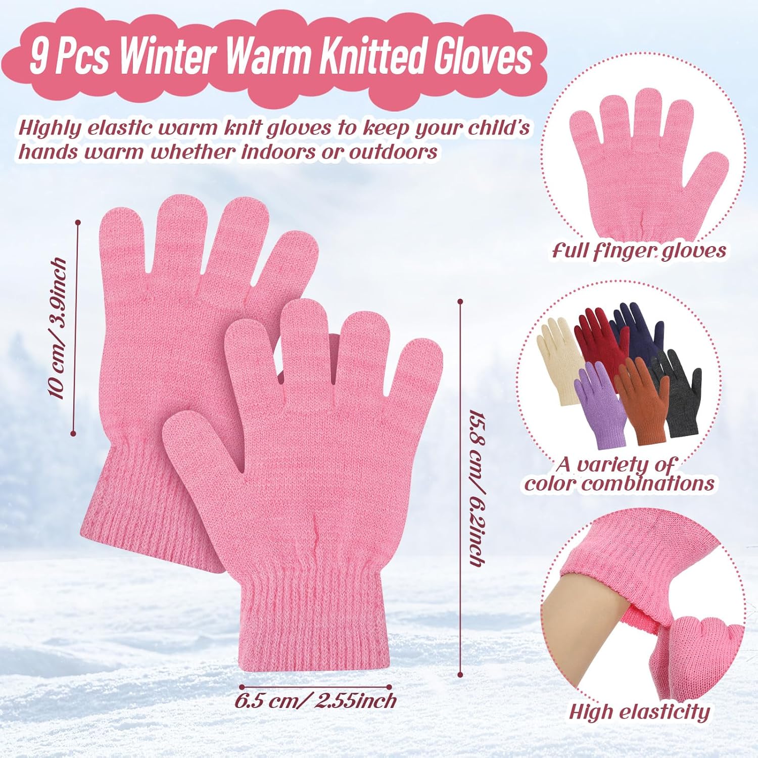 JaGely Kids Winter Hat Gloves Scarf Set Knit Pom Beanie Gloves Scarves Winter Warm Set for 5-10 Boys Girls Cold Weather