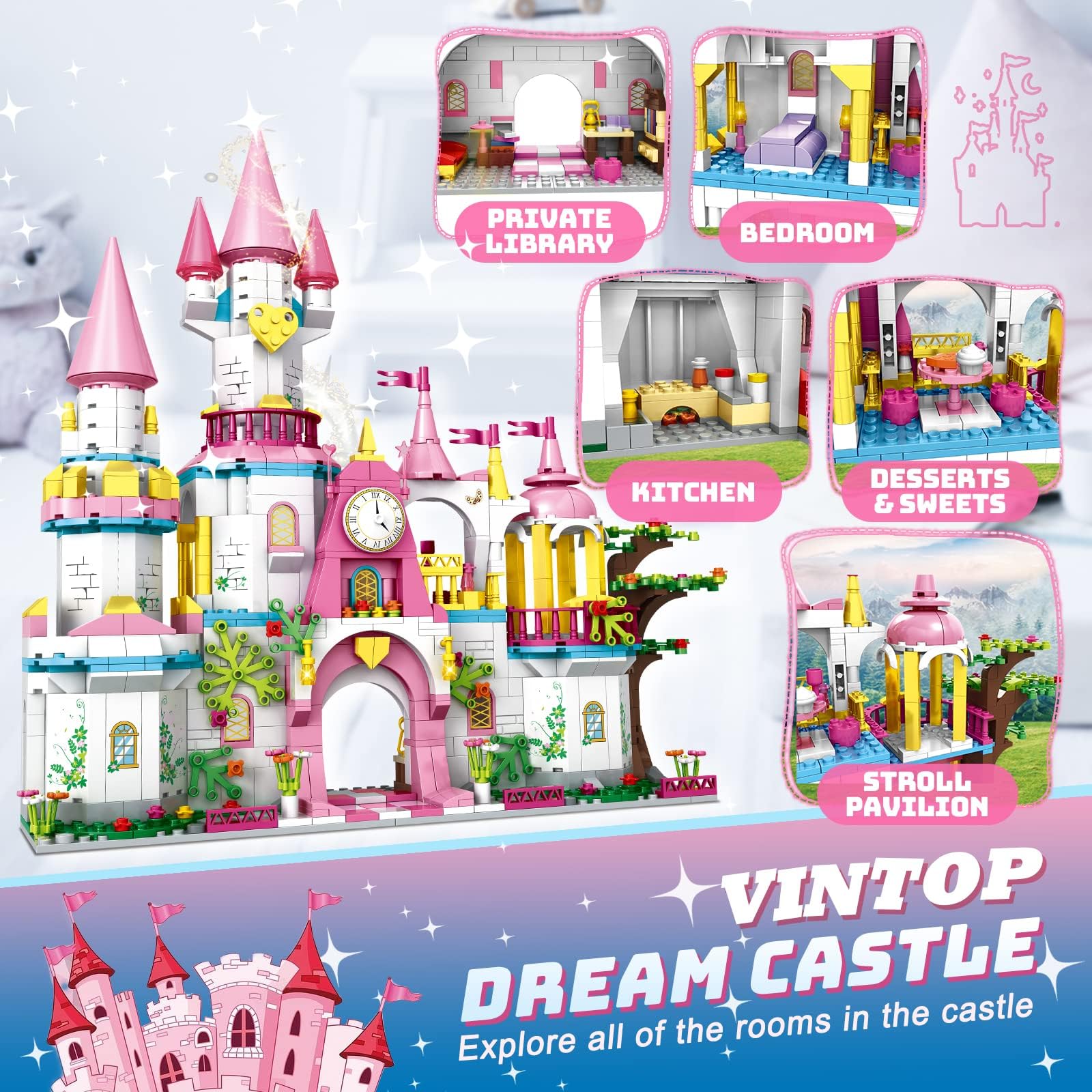 Castillo de Construcción 1000 PCS Rosa STEM Princesa Carruaje Creativo Juguetes para Niños 6-12 Años