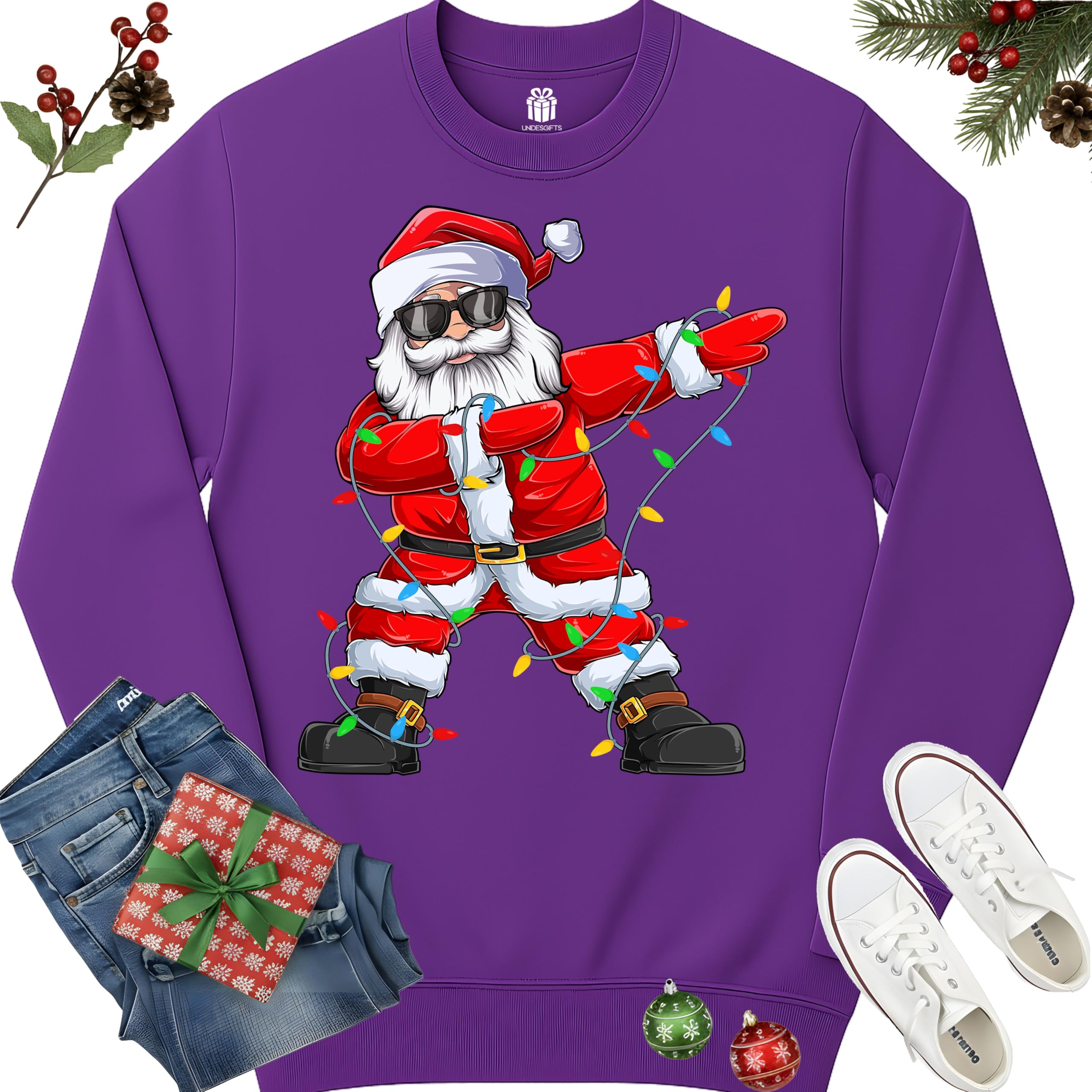 Dabbing Santa Christmas Red Lights T-Shirt for Men, Boys, Girls and Kids, Funny Dad Boyfriend Son