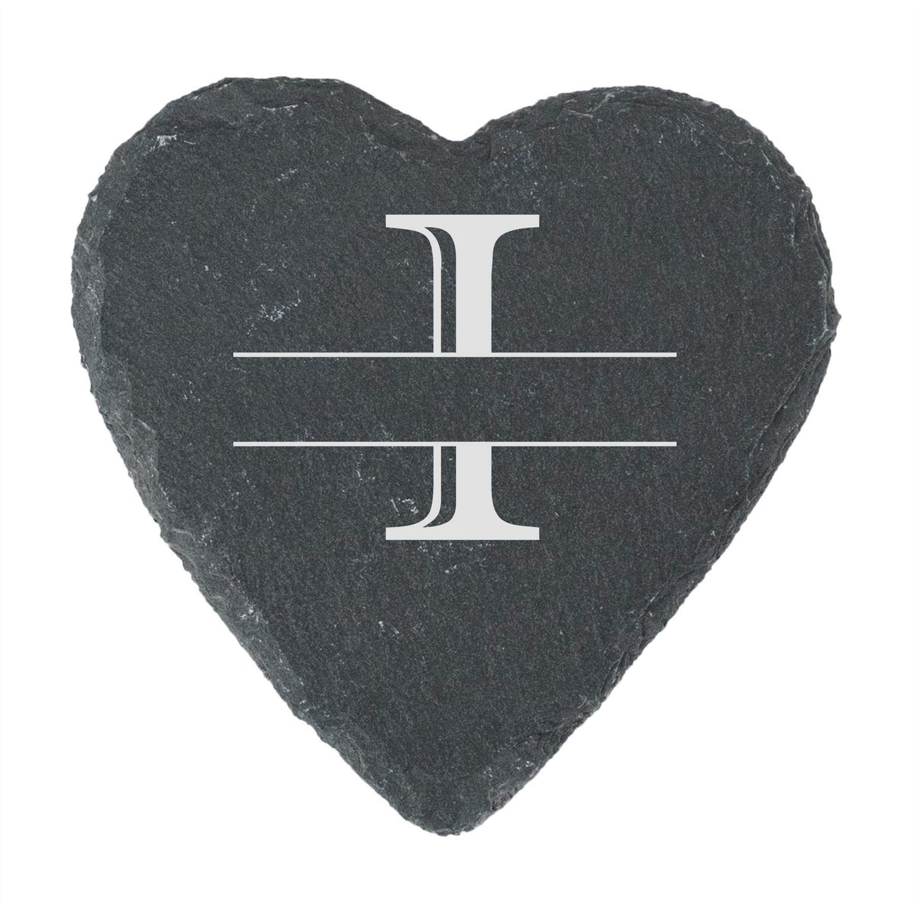 Personalised Engraved Novelty Initial and Name Heart Slate Coaster, Letter I, Set of 4, Personalise with Any Name, Perfect for Any Occasion