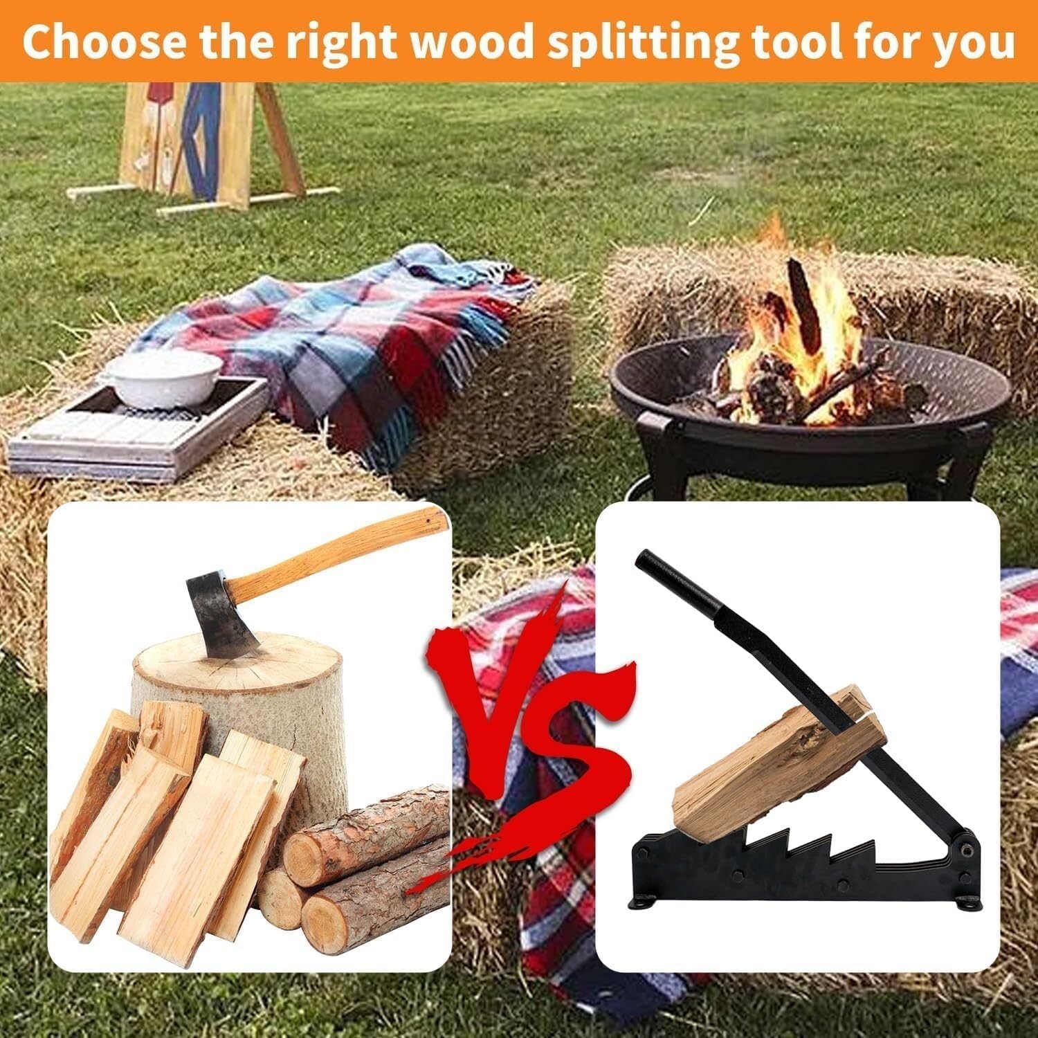 Wall Mounted Firewood Splitter, High-Carbon Steel Made, Manual Log Splitter for Indorr or Outdoor, Effort Saving, Convenient and Efficient