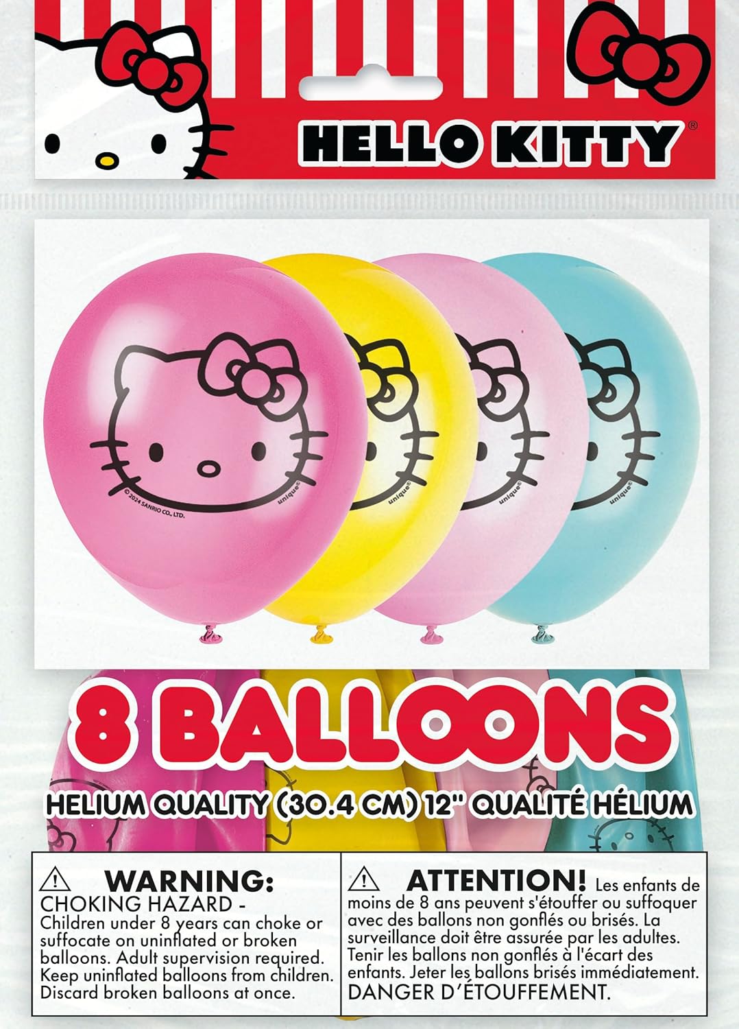 Hello Kitty Balloons | Set of 9 | Large 25" Hello Kitty Balloon (1) and 12" Balloons (8) | Sticker | Hello Kitty Birthday Decorations and Party Supplies | Officially Licensed