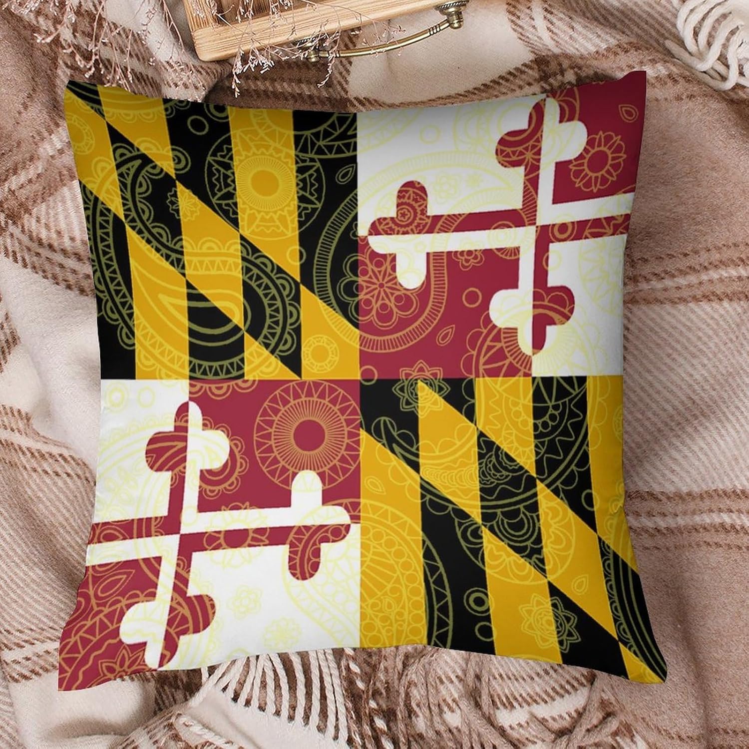Maryland State Flag Paisley Pattern Printed Throw Pillow Case 4 Pcs Soft Pillowcases Pillows Covers Sofa Bed Decor 12/14/16/17/18/20/22/24/32 Inches