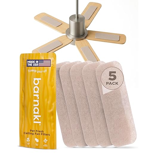 Barnakl Pet Fresh Ceiling Fan Filters for Blades, Zeolite Air Filters, Ceiling Fan Air Purifier Pads, Odorless Pet Odor Eliminator for Home, Fan Filters for Dust, Dander & Odors – 5 Pack