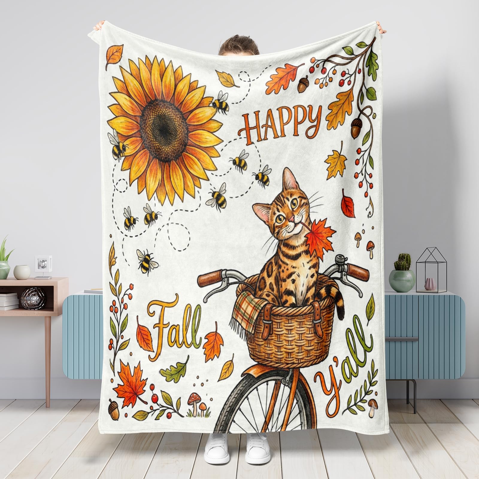 Couverture chat du Bengale aquarelle en peluche grand format 150x200 cm pour décoration salon