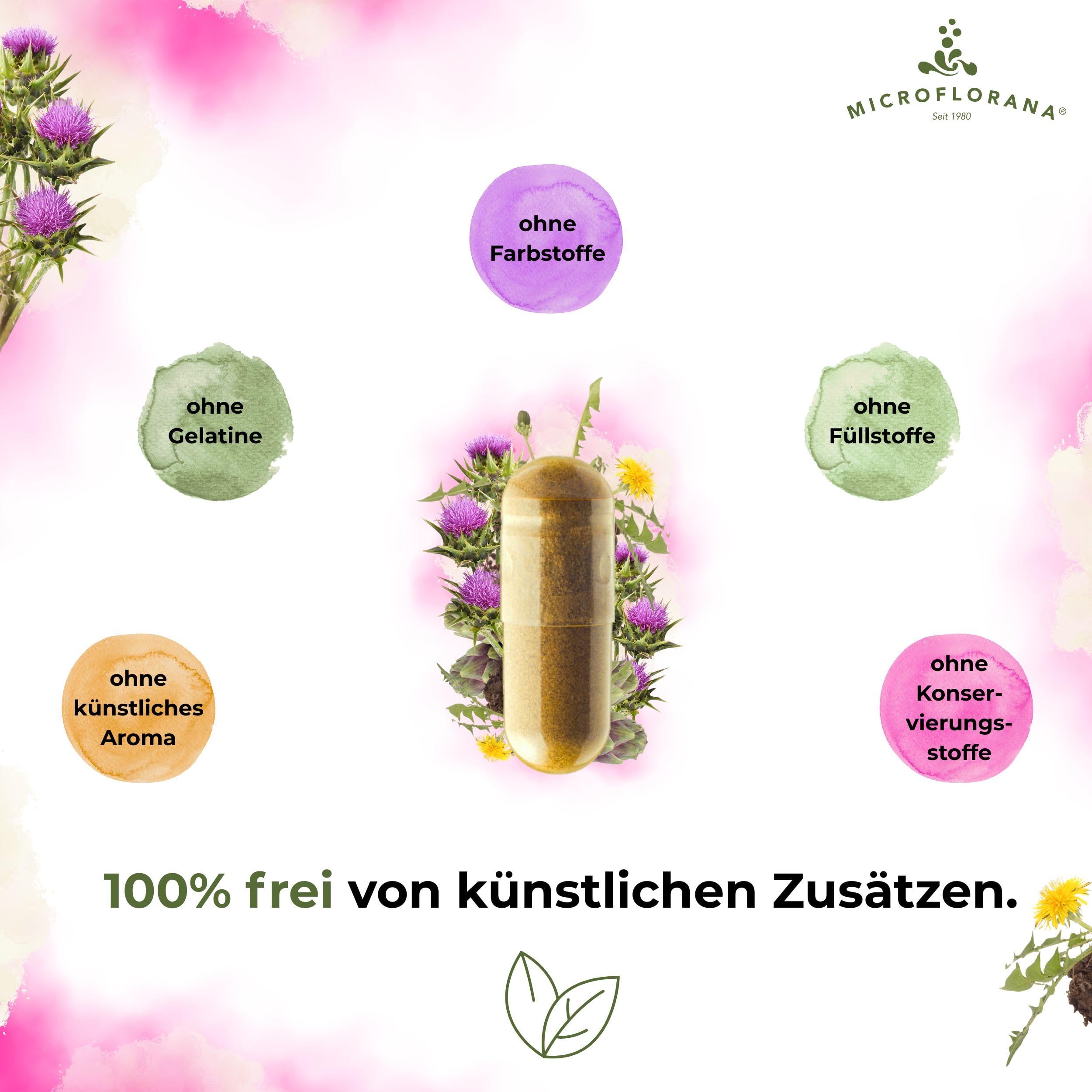 Mariendistel Kapseln hochdosiert - 240 vegane Kapseln zur Leberunterstützung - Frei von Zusätzen - Leber Komplex mit Artischockenextrakt, Löwenzahnwurzel und Cholin - Silymarin & Cynarin