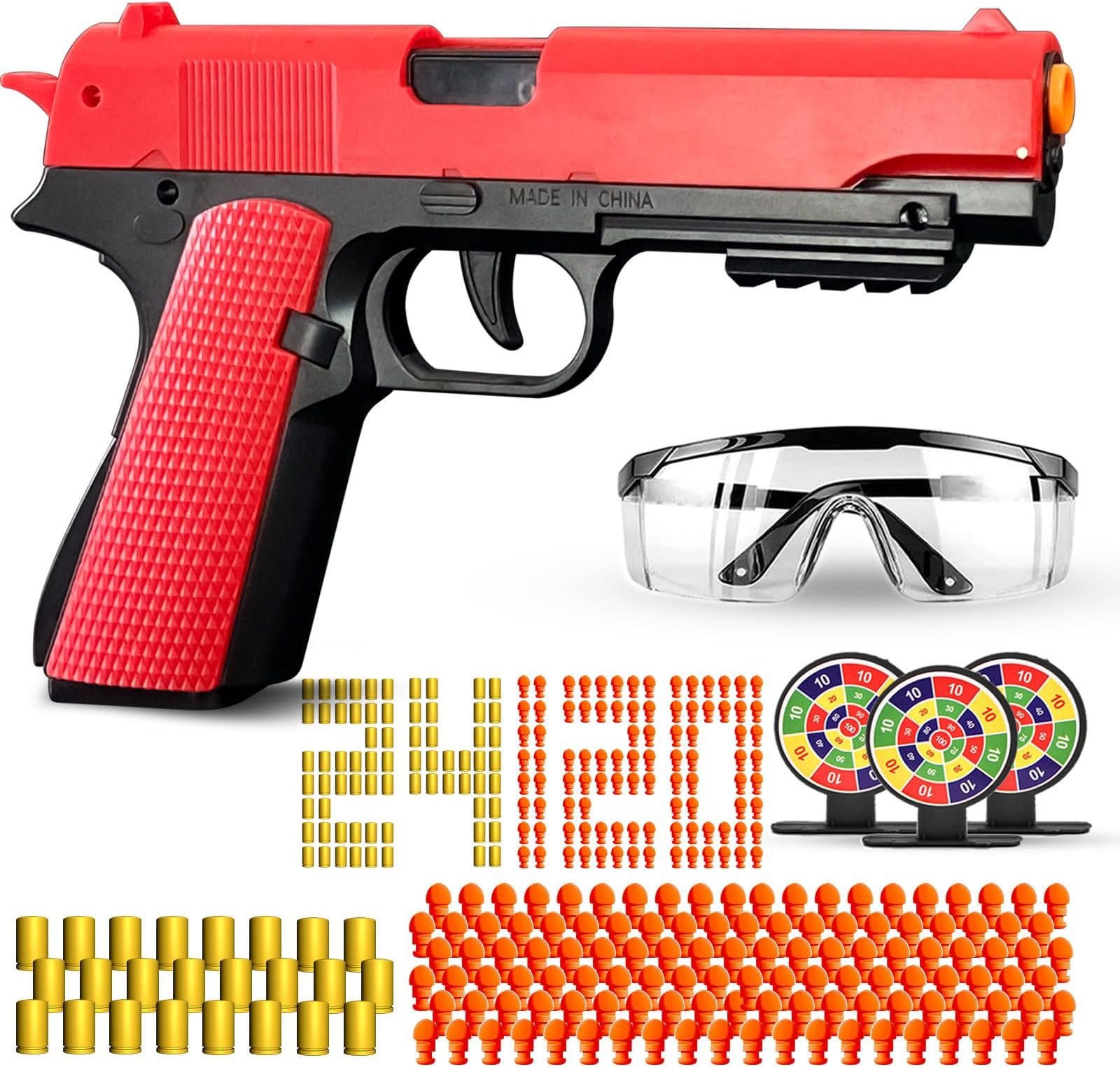 Shell Ejecting Toy Gun Semi Automatic Toy Pistol with 120 Bullets, Soft Bullet Toy Gun for Boys, Outdoor Shooting Game Educational Model Toy Model, Gift for Kids Age 8+ (Red)