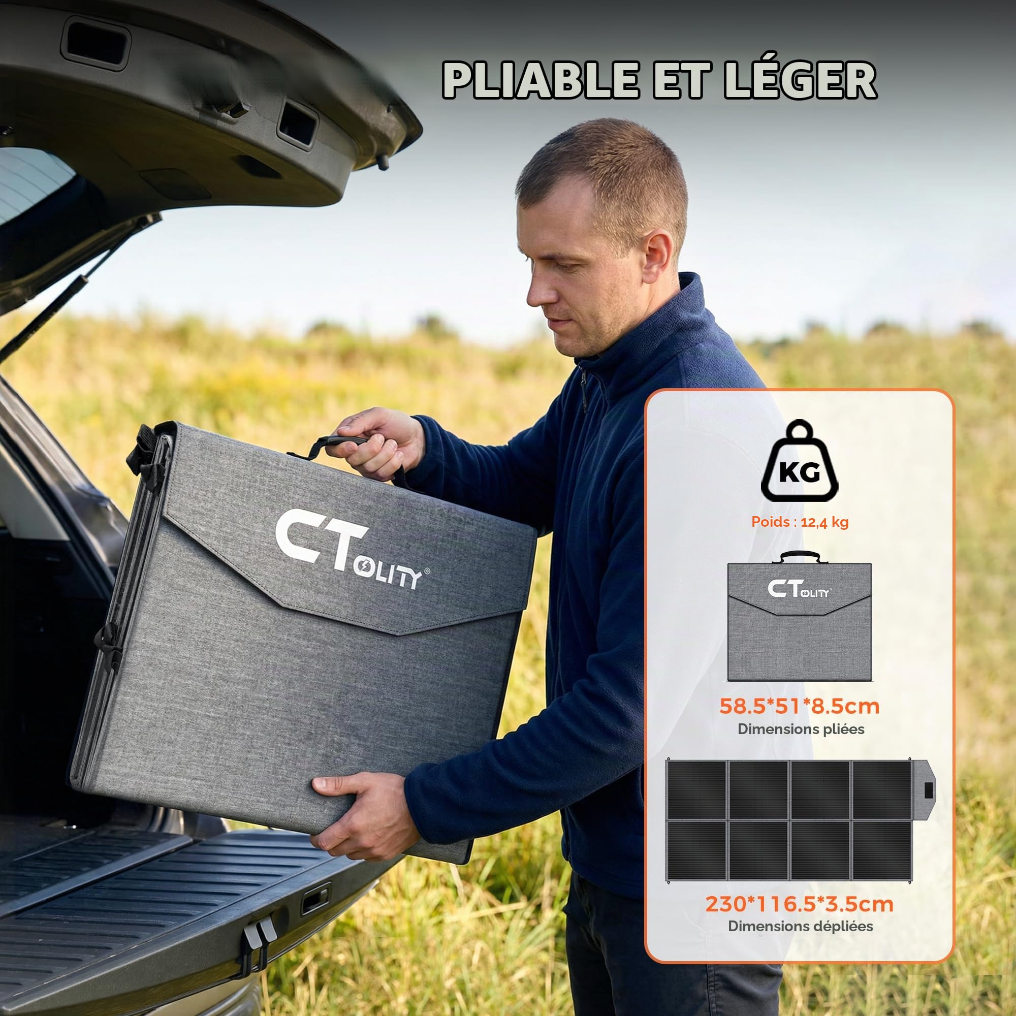 Panneaux Solaires Pliables 400W, Cellule Solaire Monocristalline, 41V Générateur Solaire avec Multi-contact, Compatible avec La Plupart des Centrales Électriques, pour le Camping,Randonnée,RV