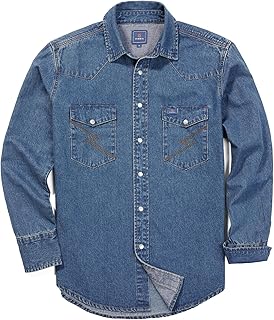 Men's Denim Shirt Long Sleeve Work Shirt Mens Regular Fit Button Down Shirts Cotton Work Shirts Washed Finish - Buy now