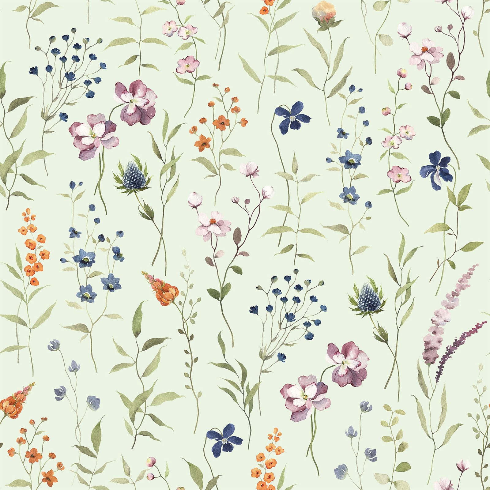 CHDITB Green Wallpaper Flower,Floral Wall Stickers Self Adhesive(44x300cm)