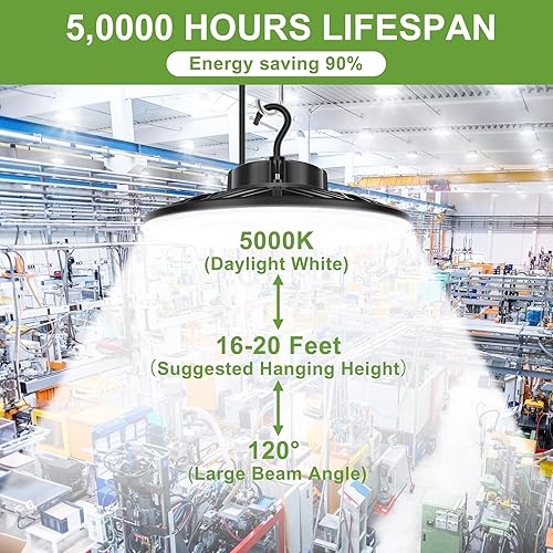 Miniatura 3 de Luz de bahía alta, luz LED UFO de 240 W 36000 lm (equivalente a 1000 W HIDHPS) Listado ULDLC, 0-10 V regulable, cable de 6 pies, 5000 K, IP65