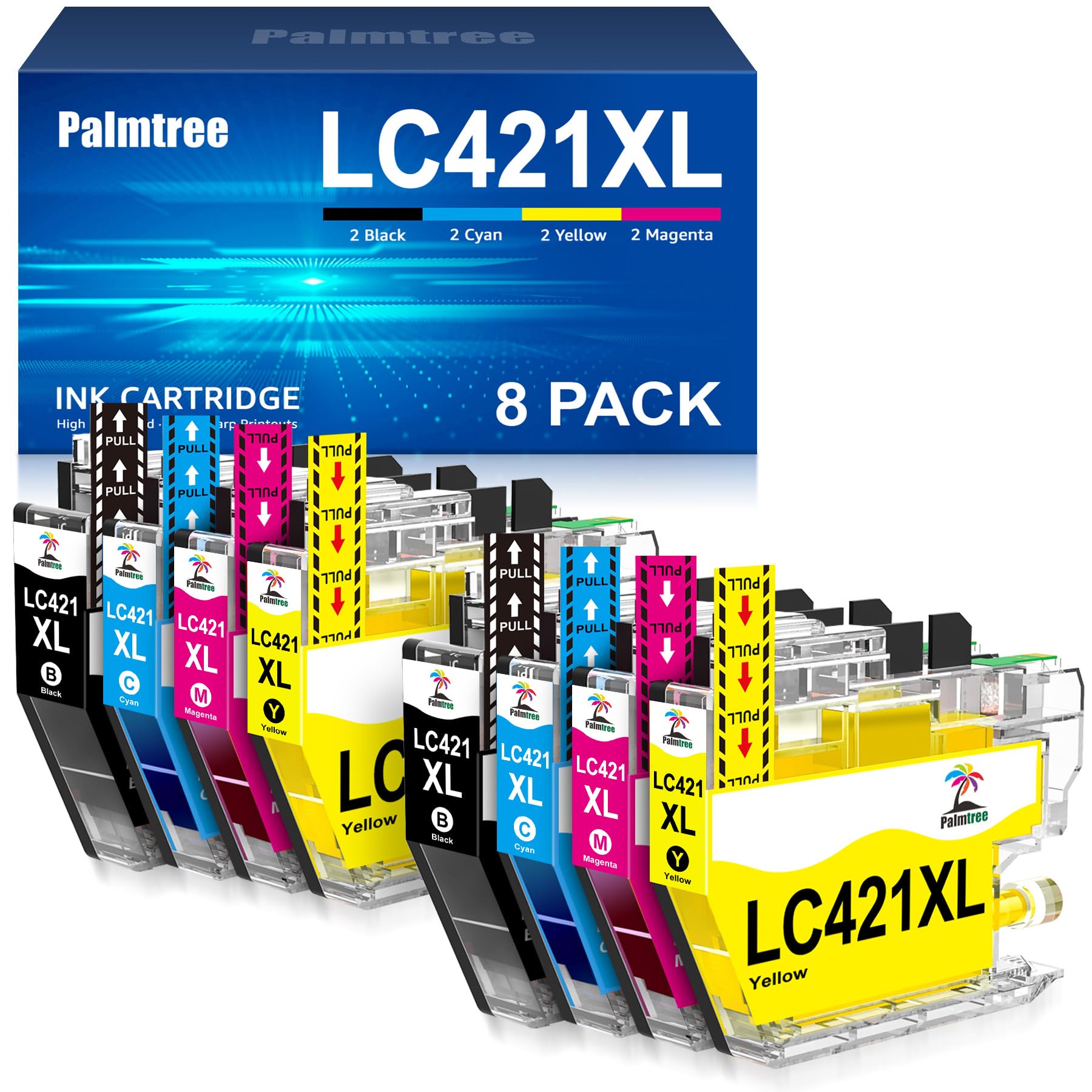 Palmtree LC421XL LC-421XLVAL Druckerpatronen Kompatibel für Brother LC421 XL LC 421 LC-421XL Multipack für Brother DCP-J1050DW Patronen DCP-J1140DW DCP-J1800DW MFC-J1010DW Patronen (8-Pack)