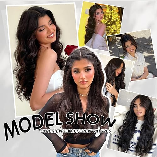 Miniatura 6 de Extensiones de cabello de alambre invisible de 20 pulgadas con alambre transparente ajustable, extensiones largas onduladas sintéticas con 4 clips