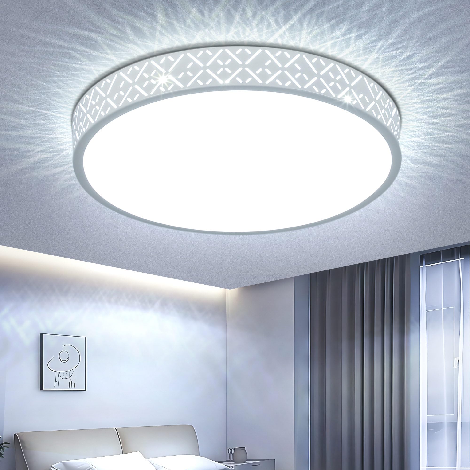 kuwork Plafon Led Techo Dormitorio, Lámpara de Techo 2400LM, Luz Moderno para Salón Cocina 6500K, 30CM