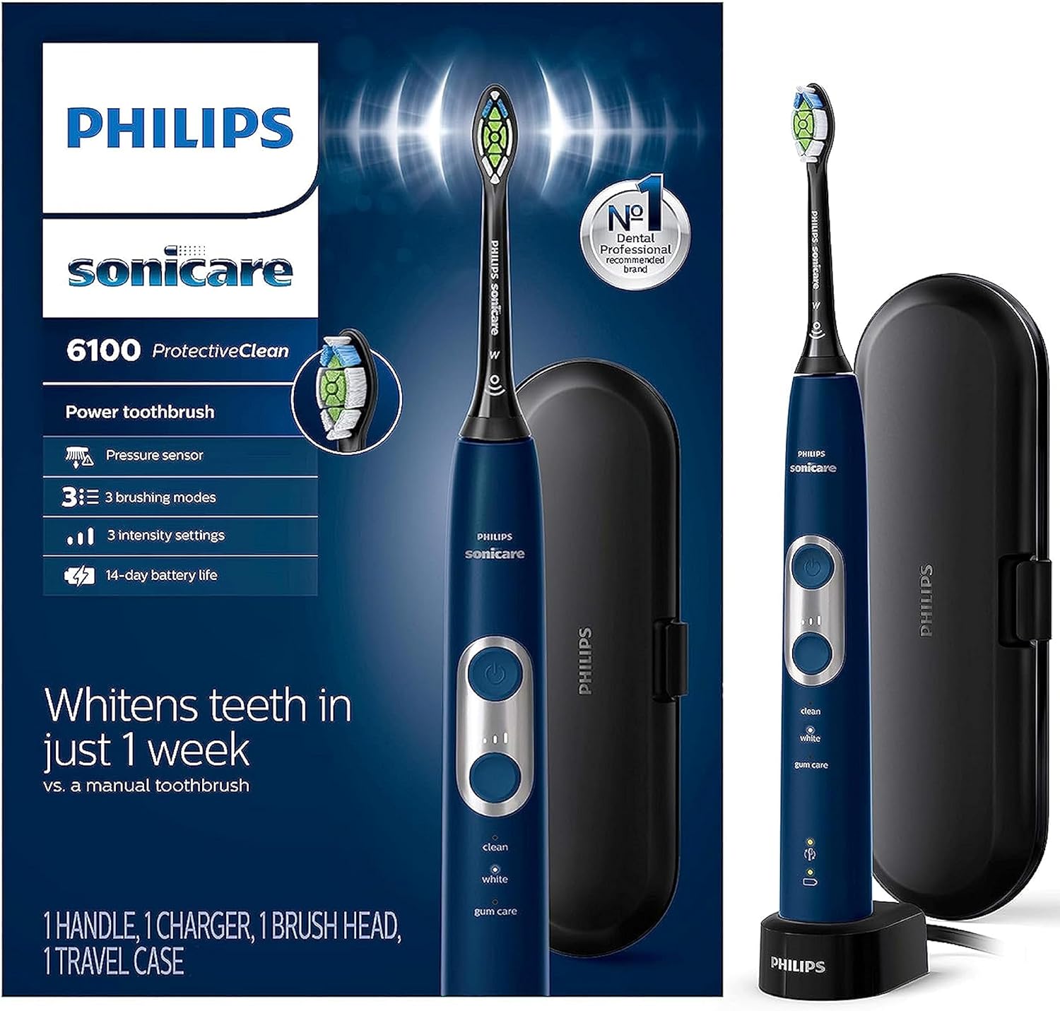 Philips Sonicare ProtectiveClean 6100 Rechargeable Electric Power Toothbrush, Frustration Free Packaging, White, HX6877/33