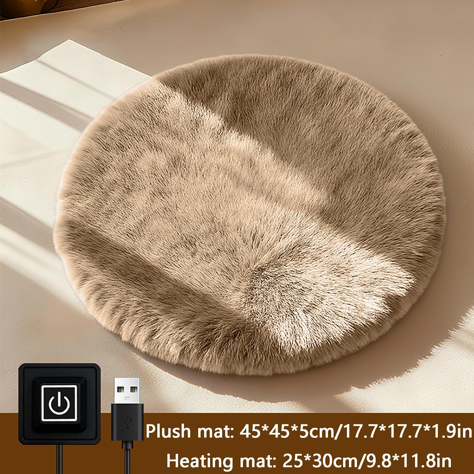 Calore per Animali Domestici, Ricarica USB, con 3 Temperature e Timer, Morbida Confortevole(Brown)