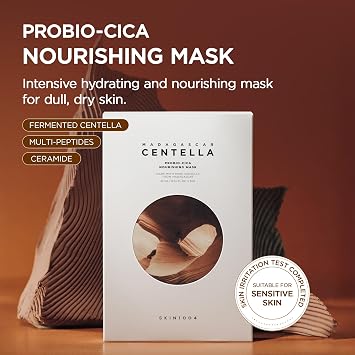SKIN1004 Madagascar Centella Probio-Cica Nourishing Mask, Face Masks Skincare for Skin Barrier Support, Deeply Hydrating Facial Mask for Nourishing & Elasticity, Korean Skin Care, 0.84 oz / 23ml * 5ea