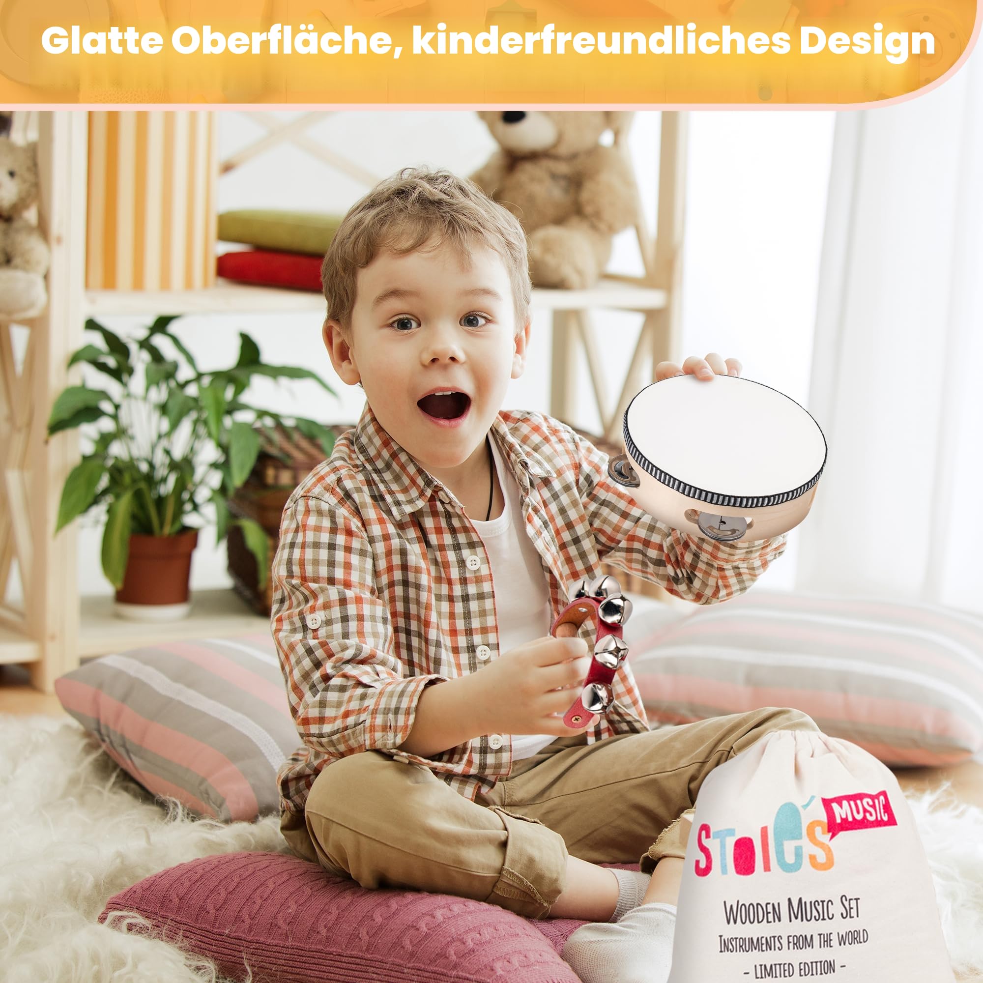 Stoie's Musikinstrumente für Kinder Ab 3 Jahre - Holz Montessori Instrumente, Baby Klanghölzer, Trommel Musikspielzeug