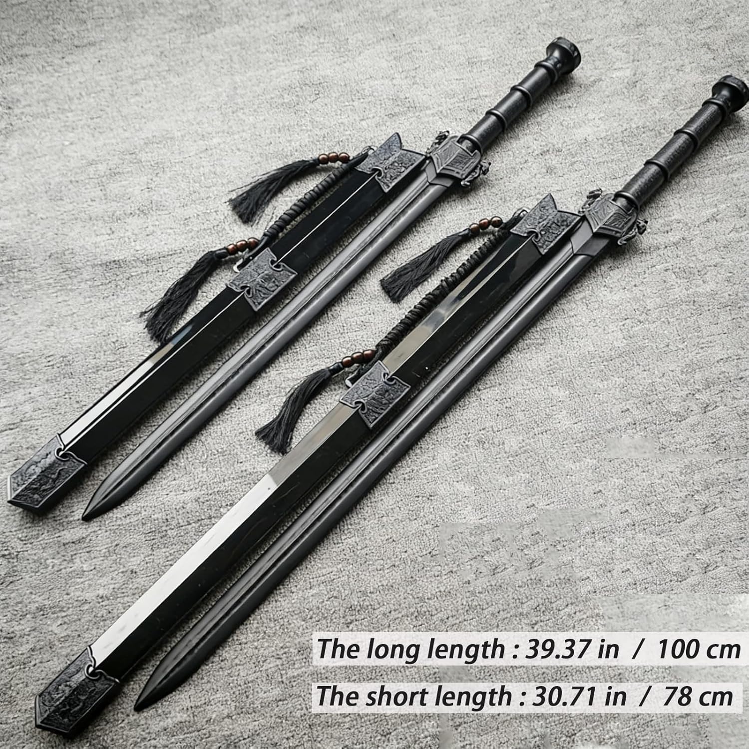 2PCS High Strength Polypropylen Plastic Sword Ancient Style Embroidery Spring Sword with Sheath for Practice and Training with Display Stand and Belt