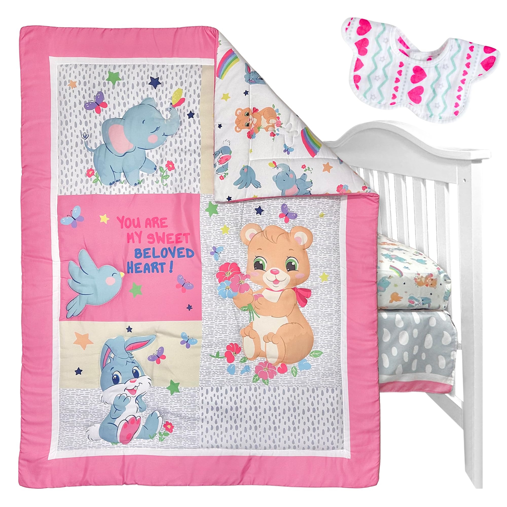 Amazon.com: 4 Piece Baby Crib Bedding Set,Crib Bedding Set For Girls ...