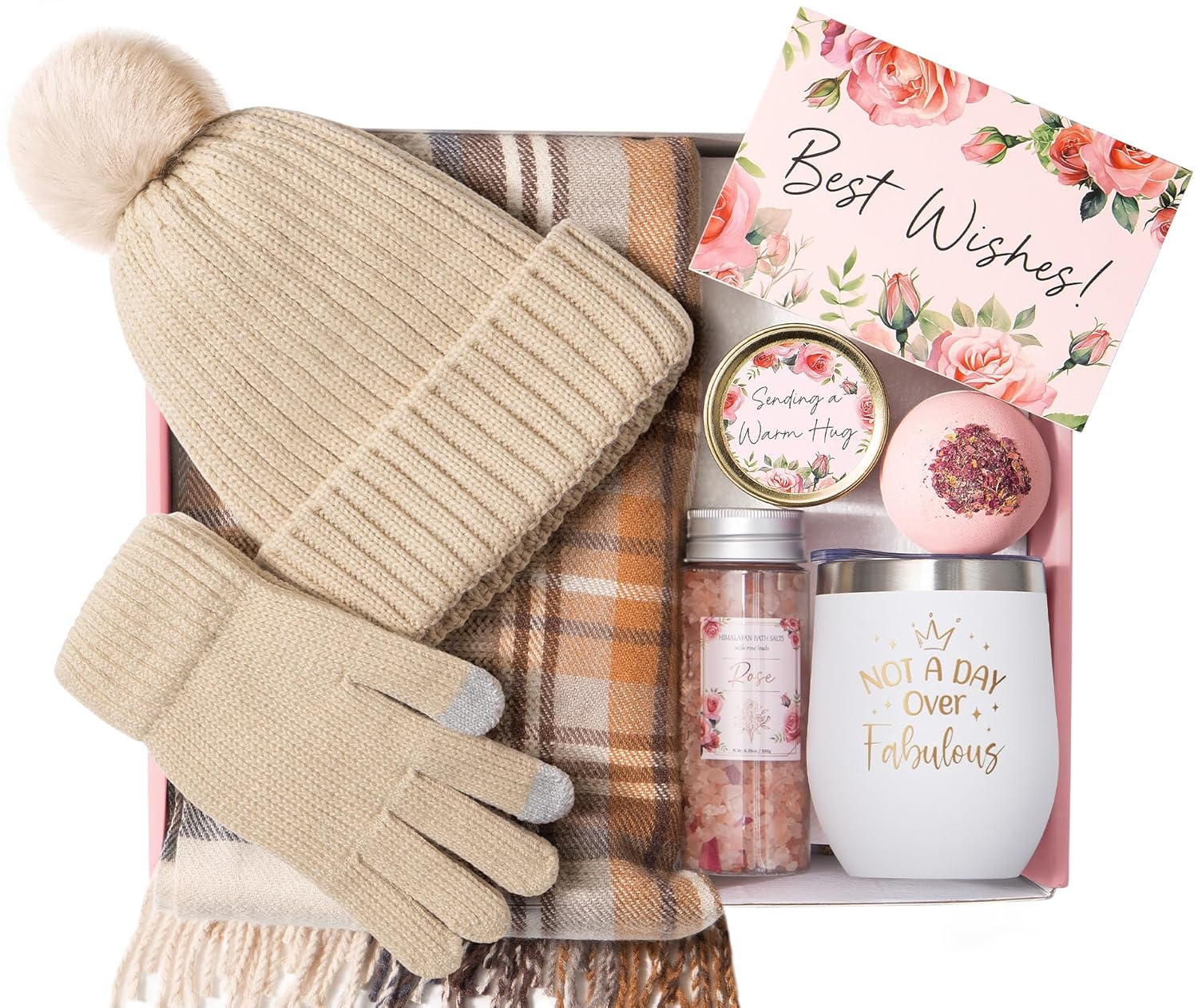 MAYICIVO Winter Beanie Hat Plaid Scarf Gloves Set - women's hat scarf gloves gift set - Product Image