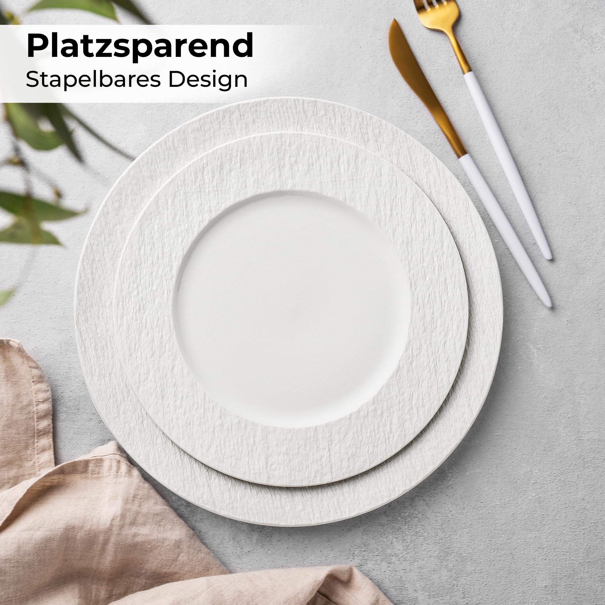 MIAMIO - Teller Set Keramik / 4er Set Speiseteller (28 cm) - Oasis (Weiß) | Modernes Keramik Teller Set, Teller für Hauptspeisen, Große Teller, Steingut Geschirr - spülmaschinenfest