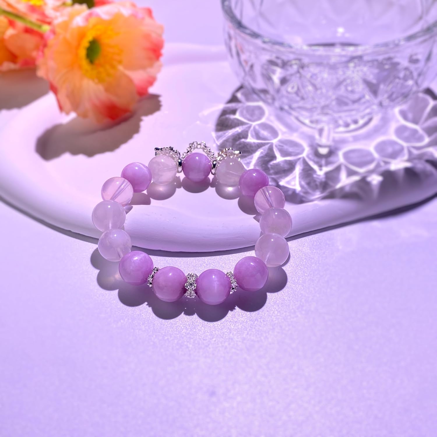 Amethyst & White Phantom Reversible Energy Bracelet for Spiritual Protection & Fashion Bracelet| Elegant Good Luck Charm Bracelet