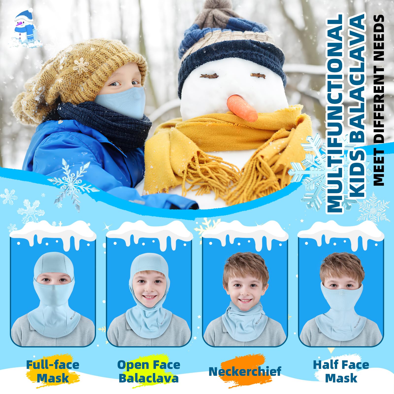 ICOCOPRO Lot de 2 cagoules d'hiver chaudes, coupe-vent, pour enfants, garçons, filles, taille unique (2 pièces)