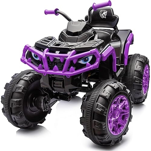 Shark Kids ATV 4 Wheeler, 24V 4WD Electric ATV Ride On Toy for Big Kids, 4X200W Motor, 5.6Mph Max Speed - Purple