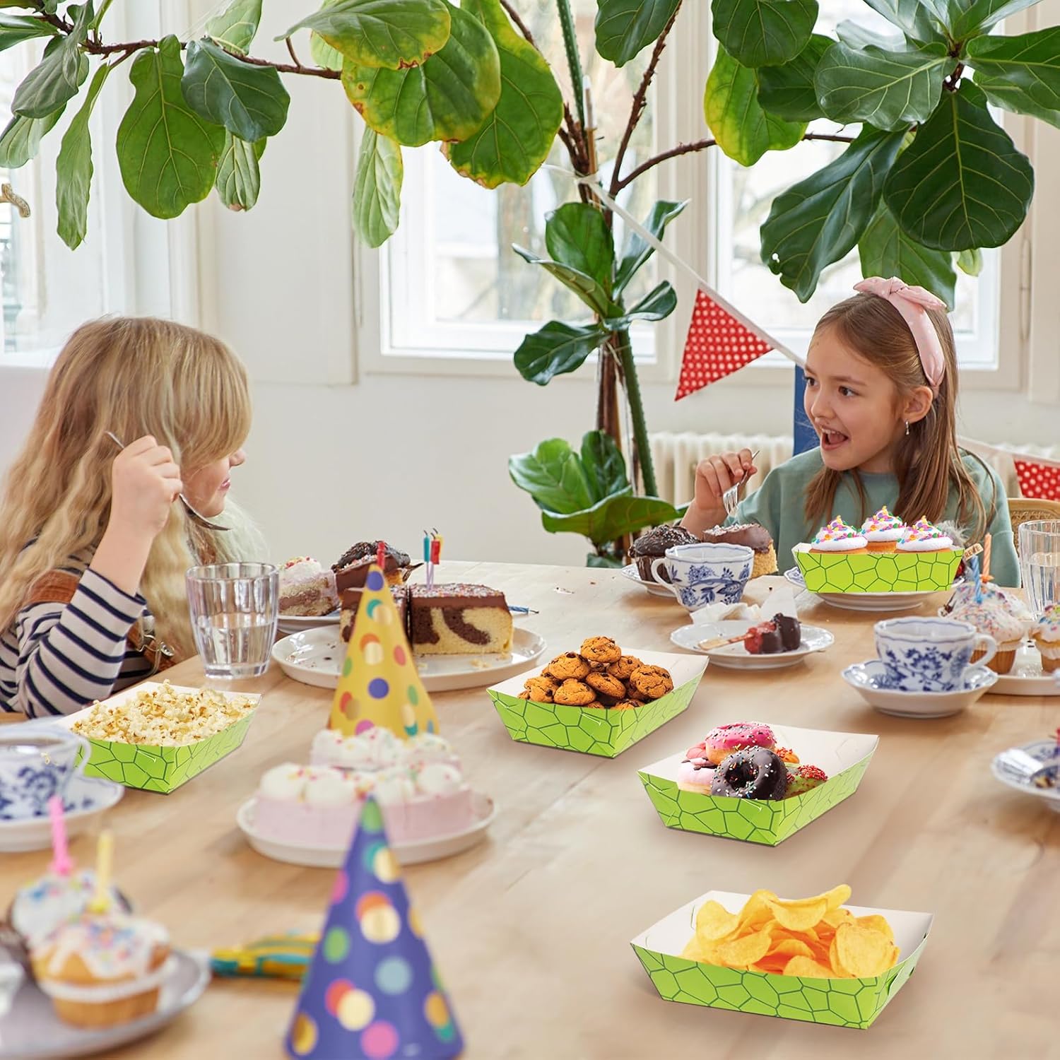 50 Packs Turtle Party Food Trays Turtle Birthday Party Supplies Turtle Themed Nacho Trays Paperboard Holders Disposable Serving Trays - Image 4