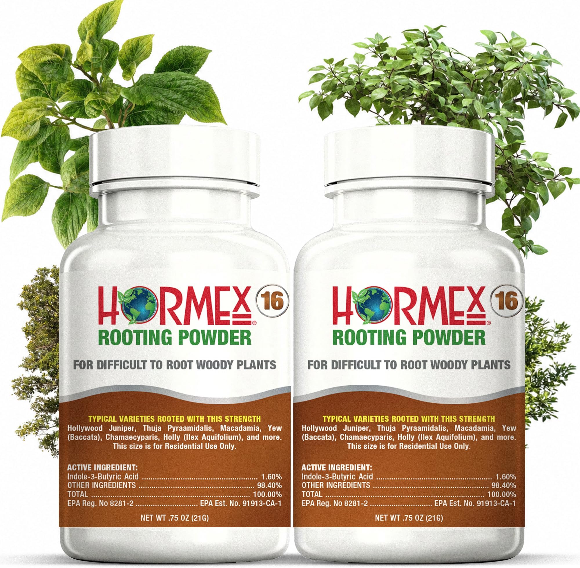 - Hormex Rooting Hormone Powder #16 (1.60% IBA) for Difficult Hardwood Plants & Trees - Maximum Strength Root Stimulator, Growth Hormone & Root Booster for Woody Cuttings, Cloning & Propagation (2 Pack)
