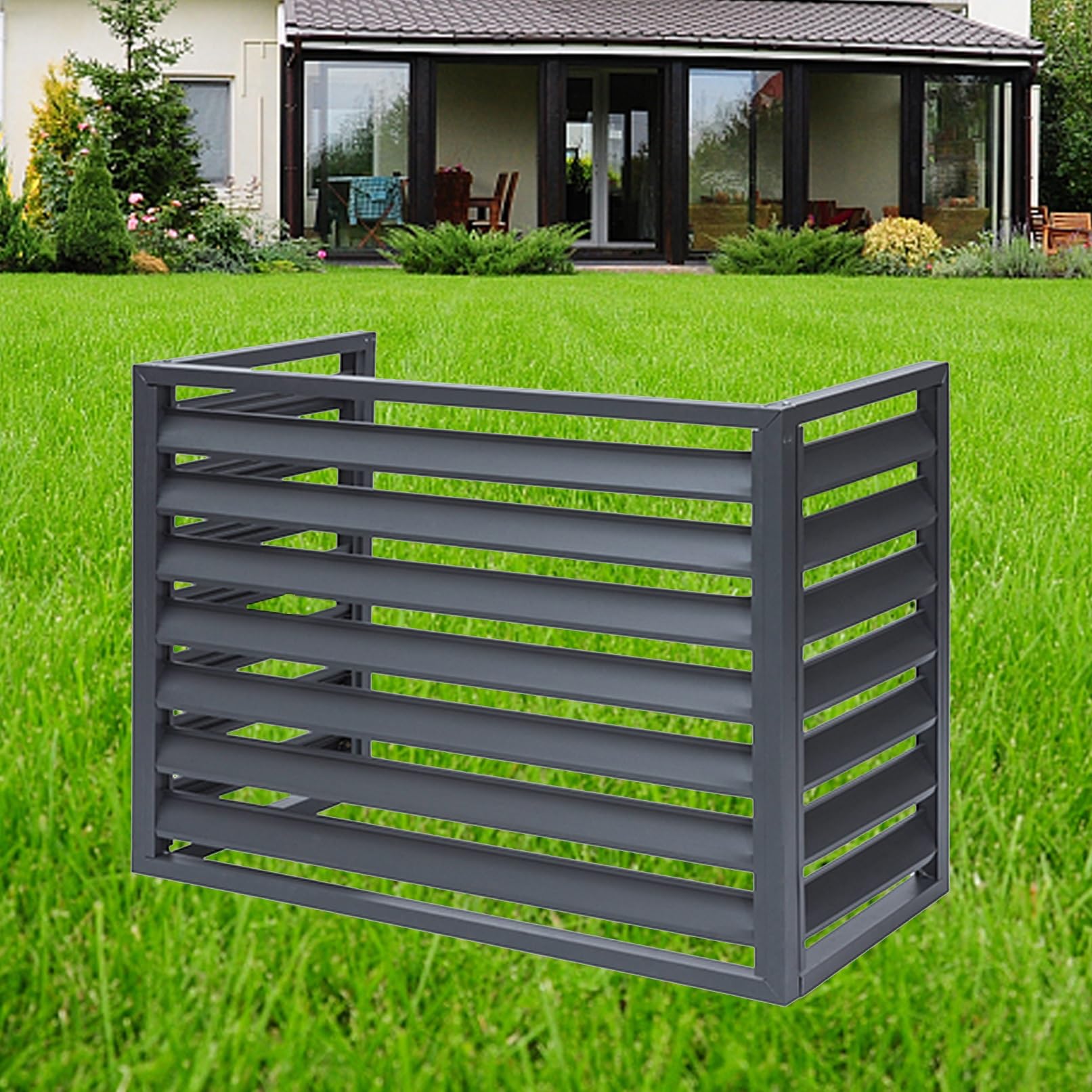 Qymyoz Black Heavy Duty Privacy Fence Screen And Air Conditioner Cover For Outdoor Ac Unit Enclosure Hide Air Conditioner Trash Can And More Aluminum Fence For Garden Patio And Lawn (