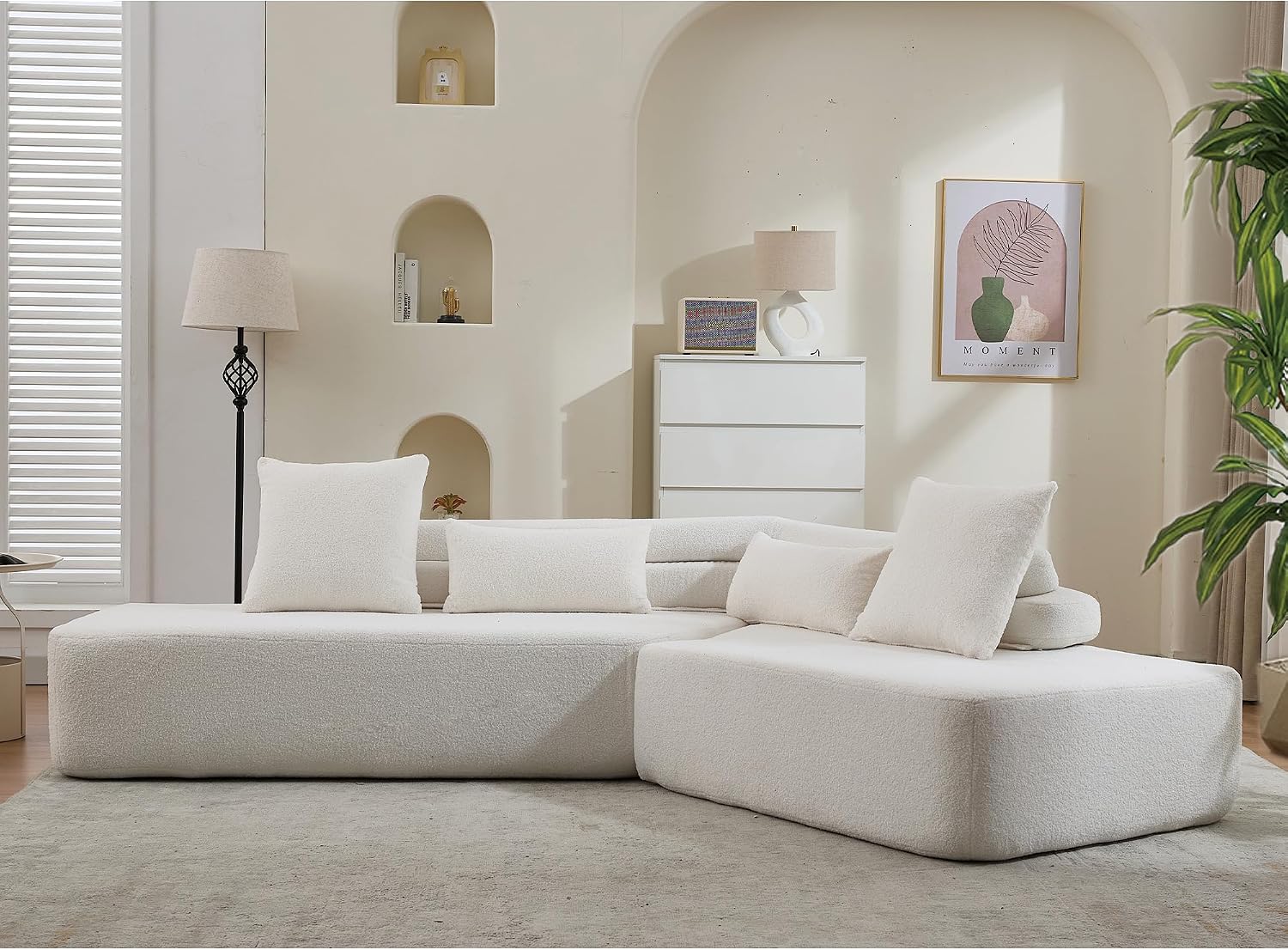 128" Curved Modular Sectional Sofa Deep Seat L-Shape No Assembly Breathable Material