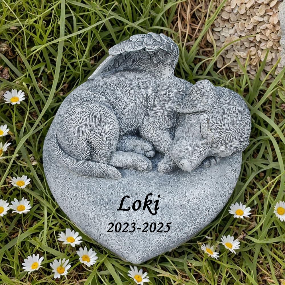 Generico Statua commemorativa a Forma di Cane Angelo, Personalizzabile con Un Cucciolo Addormentato sulla Parte Superiore, Regali commemorativi per simpatia del Cane.