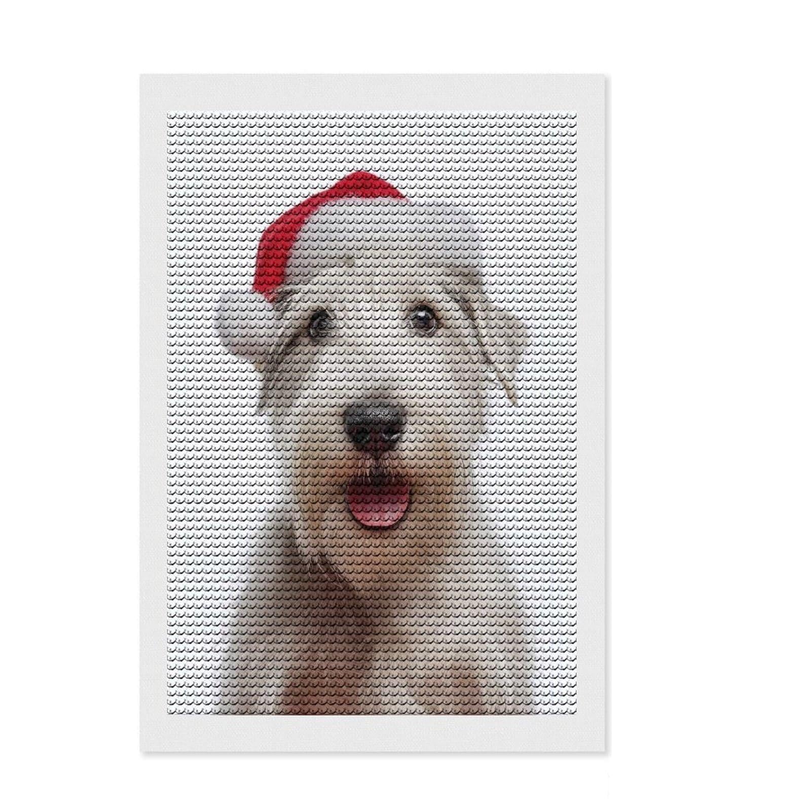 Junmoney Sealyham Terrier Dog with Santa Hat Portrait Crystal Diamond Art Kit 8"x12", Christmas Gift, Easy to Enjoy, Boho Decor, DIY Craft, Leisure Activity