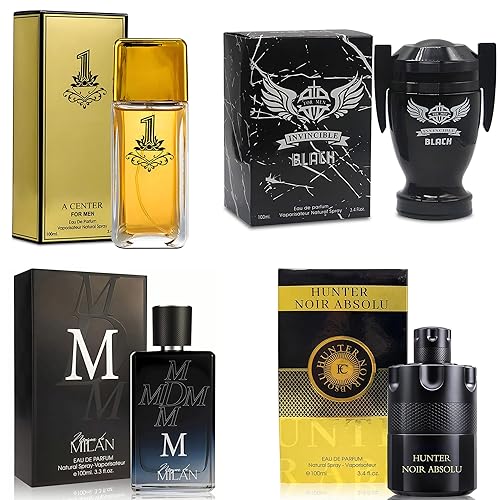 Juego de colonia para hombre, 4 x 3.4 fl oz Eau de Parfum  Paquete variado de colonia para hombres con diversos aromas  Set de regalo de colonia y
