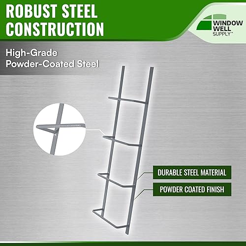 Miniatura 32 de Bolt-On Steel Egress Basement Ladder – Heavy-Duty Window Well Escape Ladder, Permanent Safety Solution, Fits Most Basement Windows, White