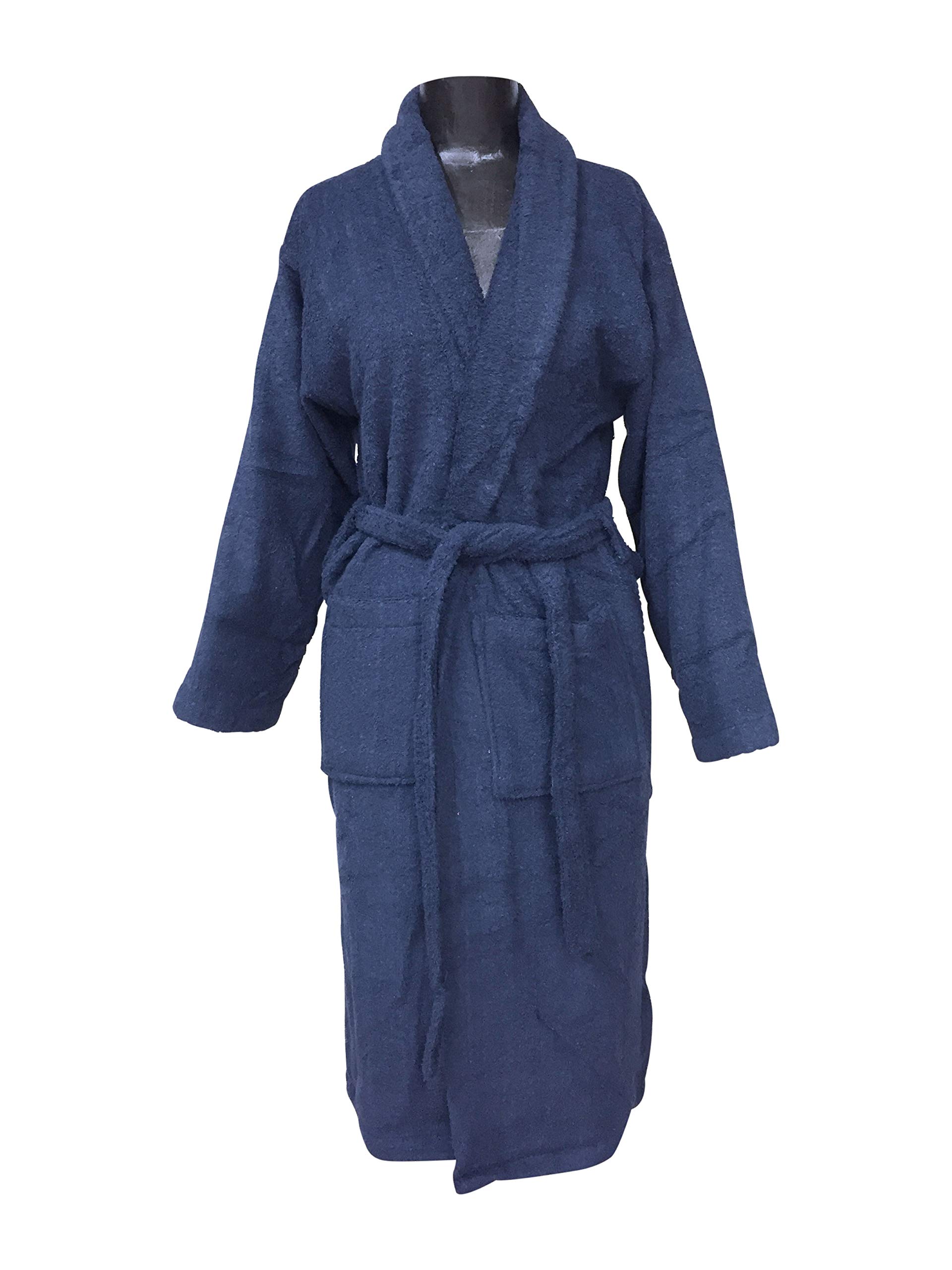 Alpes Blanc - Peignoir de Bain - Col Châle - Éponge 100% Coton - Pour Hommes et Femmes - Idéal pour la sortie de Bain, Spa ou après le Sport - Marine - Taille L