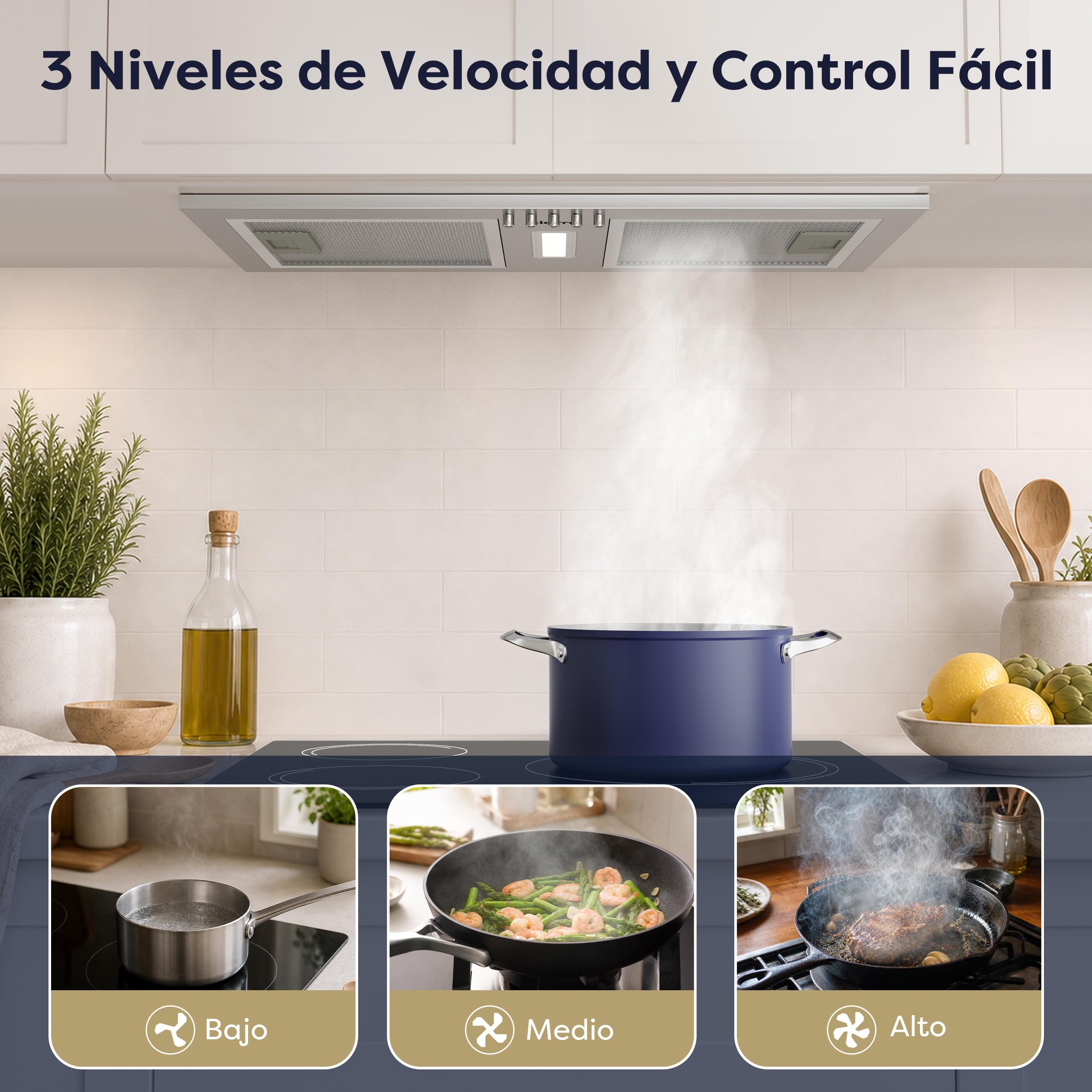 CIARRA Campana Extractora Encastrable 52cm,A++,Filtro Carbón CBCF002X2 | 404 m³/h | Recirculación/Evacuación | 3 Velocidades | Luz LED | Extractor de Cocina Integrado CBCS5937A