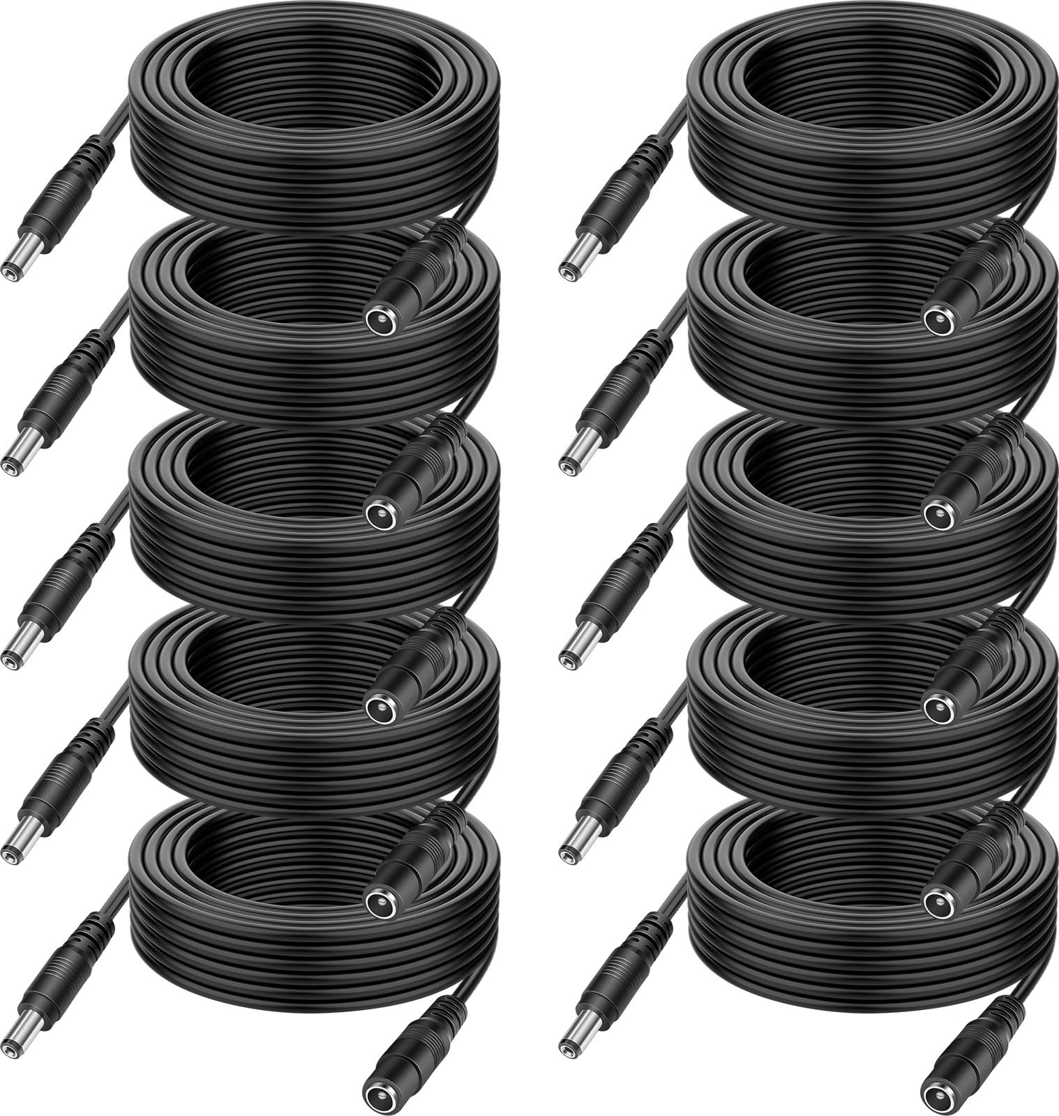 10-Pack 60ft DC Power Extension Cable,5.5mm x 2.1mm Extension Cord,12V DC Male to Female Power Cord for CCTV Security Camera,Power Supply,IP,Router,LED Strip