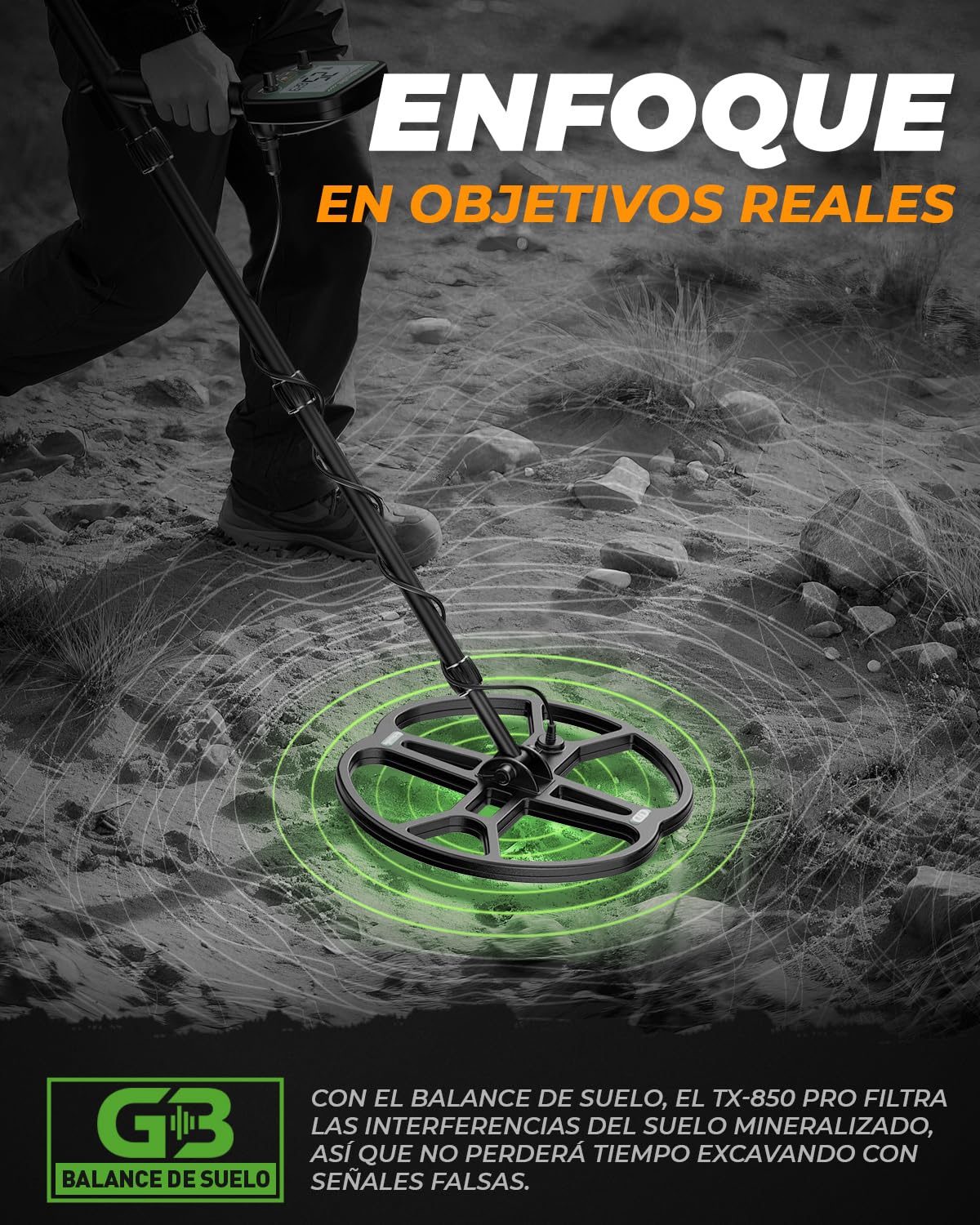 Detector de Metales Profesional con Bobina Doble-D Impermeable 13", Alta Frecuencia 19,23 kHz para Detección de Oro, Balance de Suelo Ajustable Mejorado, 3 Modos de Detección 12'' Profundidad