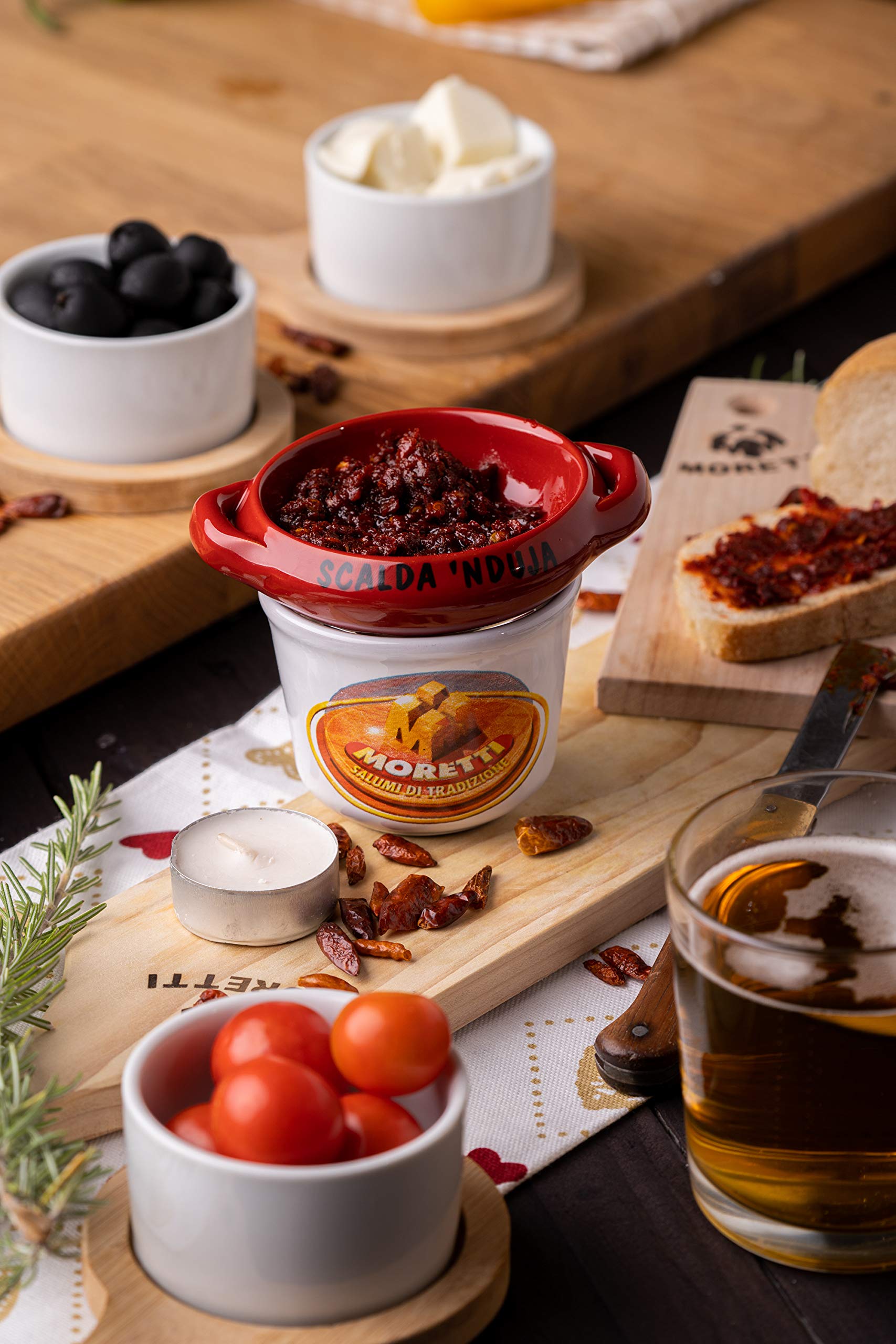 Moretti® Nduja Calabrese Picante Artesano y Original SIN OGM Salami Untable y Cremoso en Tarro de 180gr (20 Piezas)